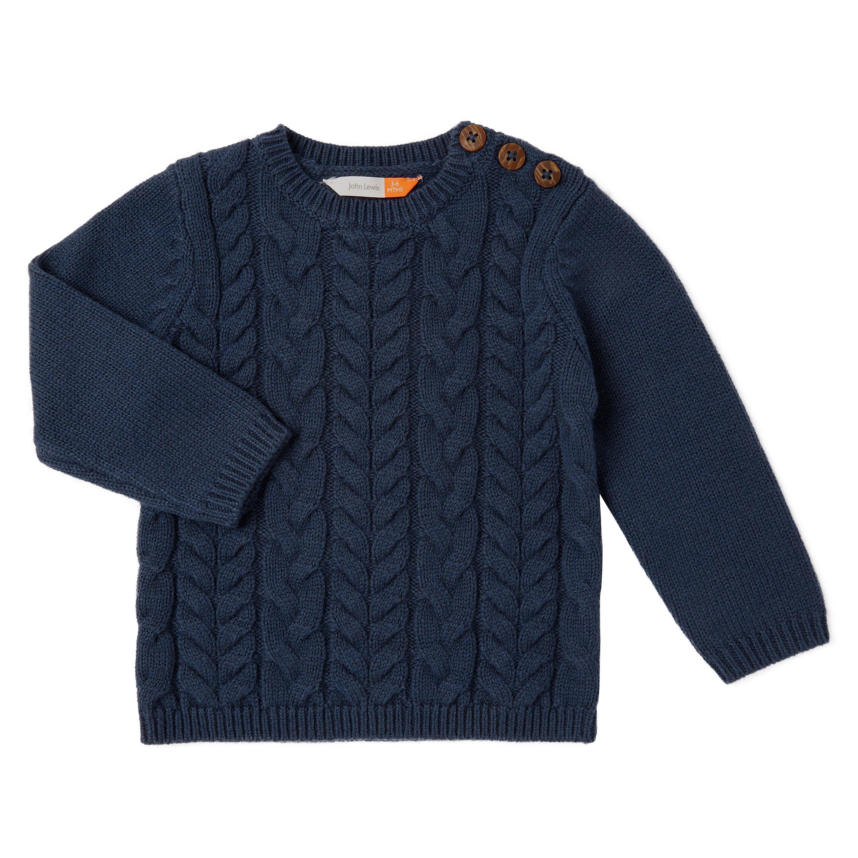 John Lewis & Partners Baby Cable Knit Crew Neck Jumper, Navy