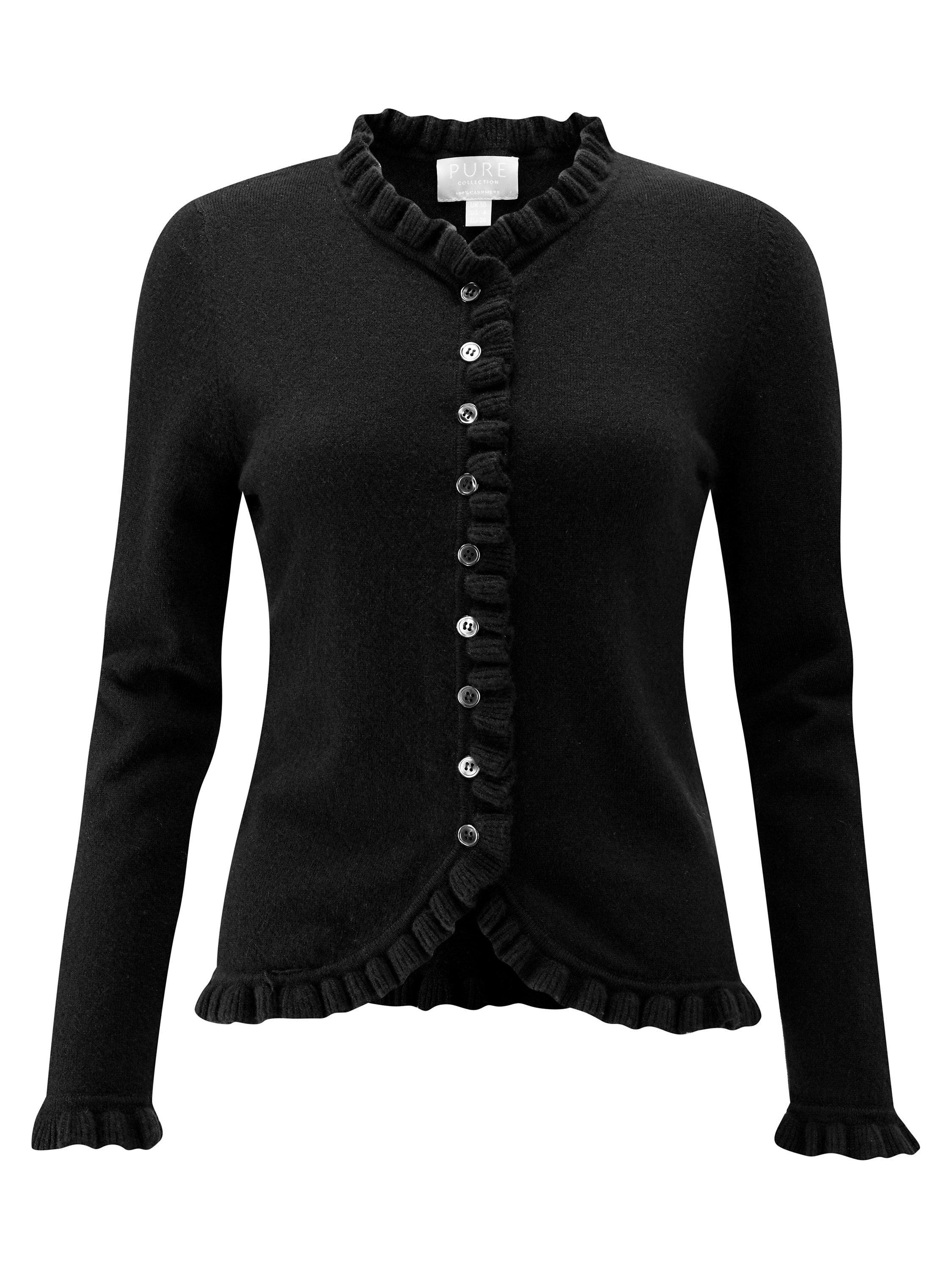 Pure Collection Cashmere Ruffle Edge Cardigan Black