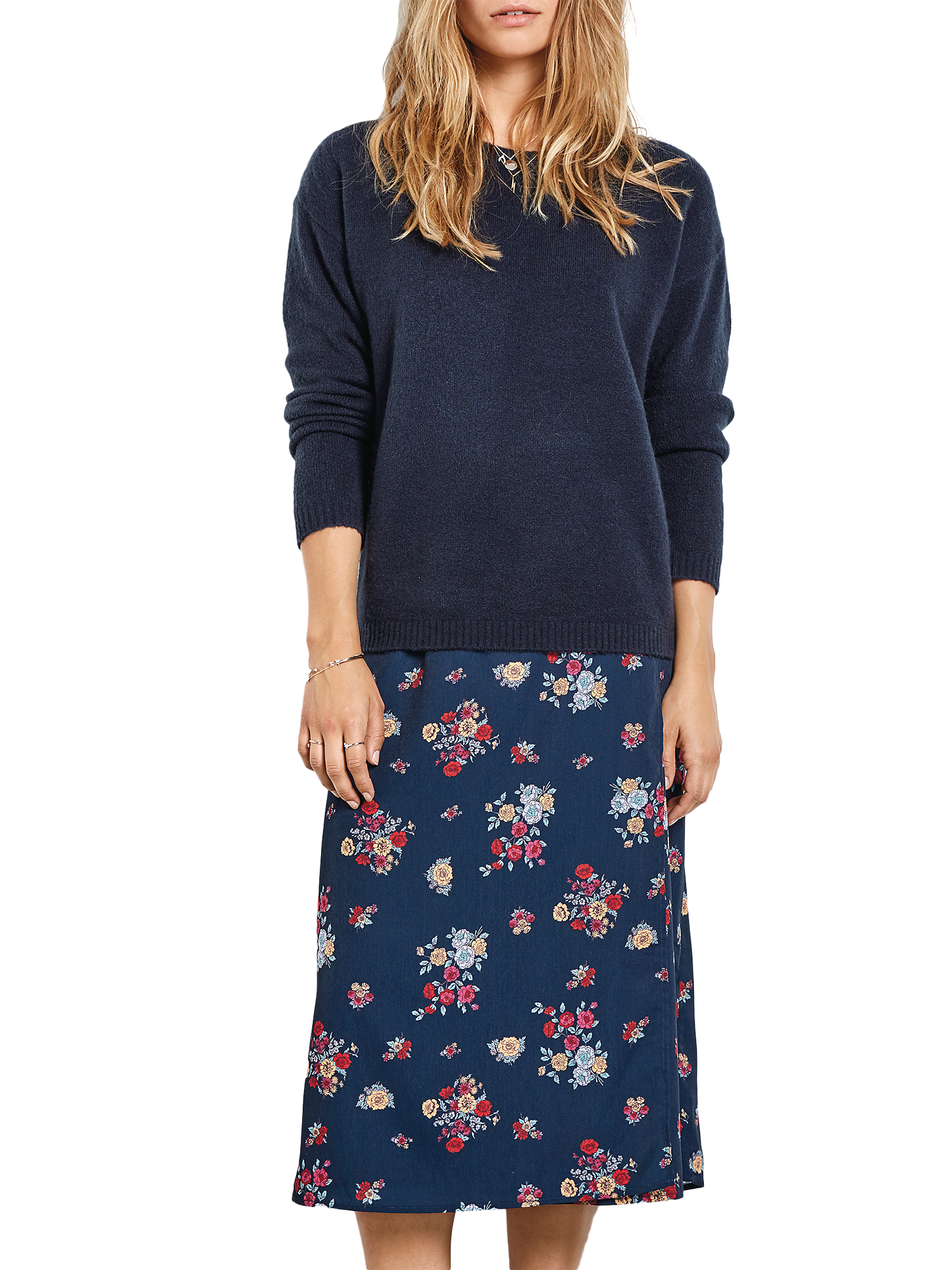 hush Vienna Floral Wrap Skirt, Navy
