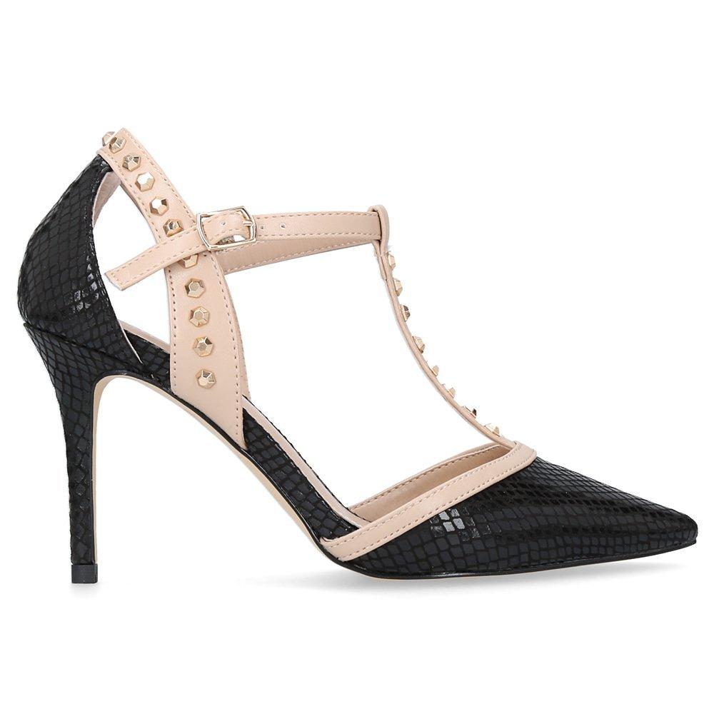 Carvela Kankan Studded T-Bar Court Shoes, Black/Nude, 2