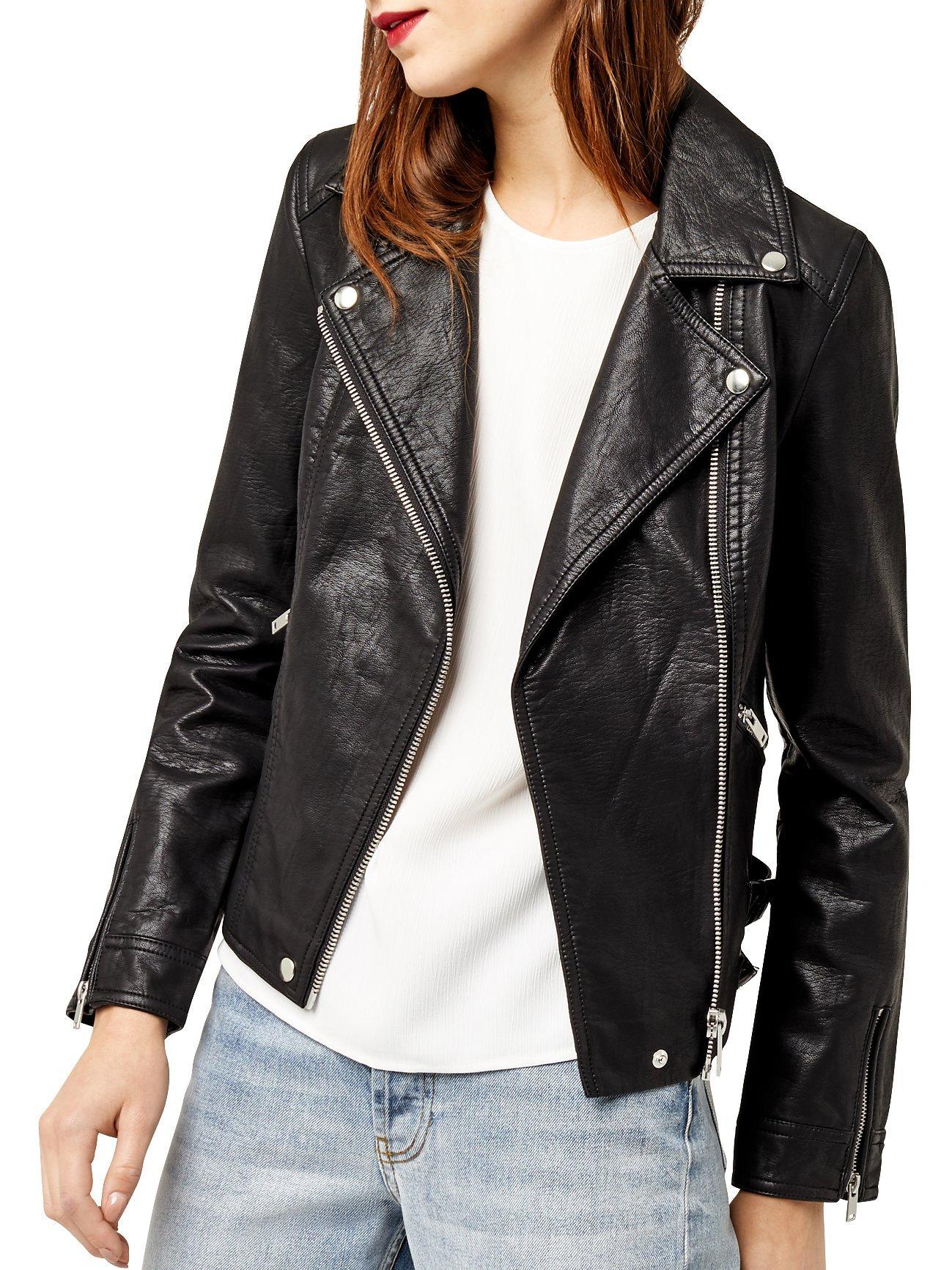 Warehouse Faux Leather Biker Jacket Black