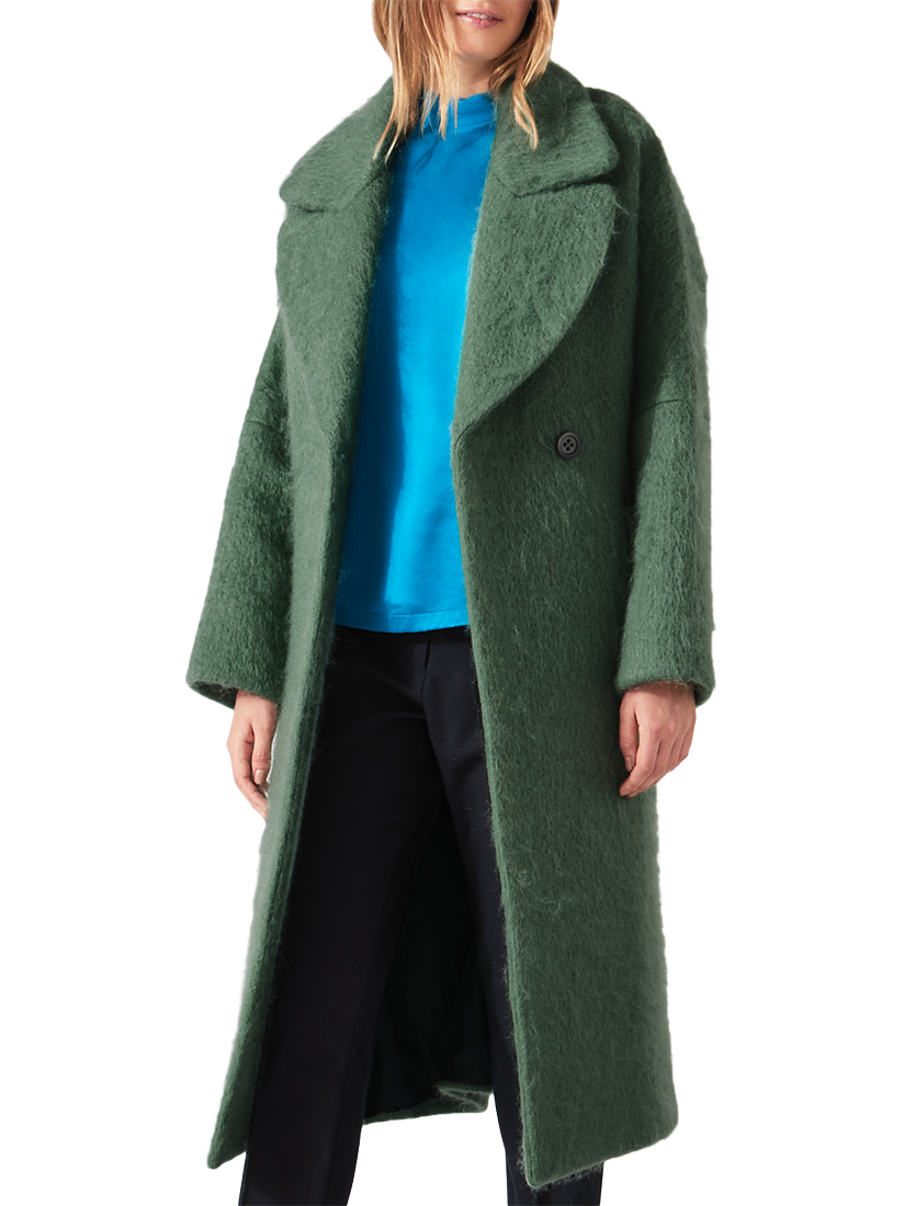 Jigsaw Fluffy Wool Mohair Cocoon Coat Green Moss