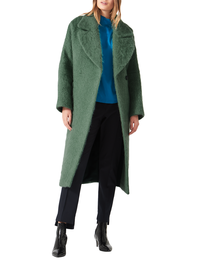 Jigsaw Fluffy Wool Mohair Cocoon Coat Green Moss