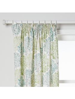 John Lewis Leckford Trees Print Pair Lined Pencil Pleat Curtains, Green, Green