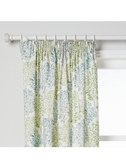 John Lewis Leckford Trees Print Pair Lined Pencil Pleat Curtains, Green, Green