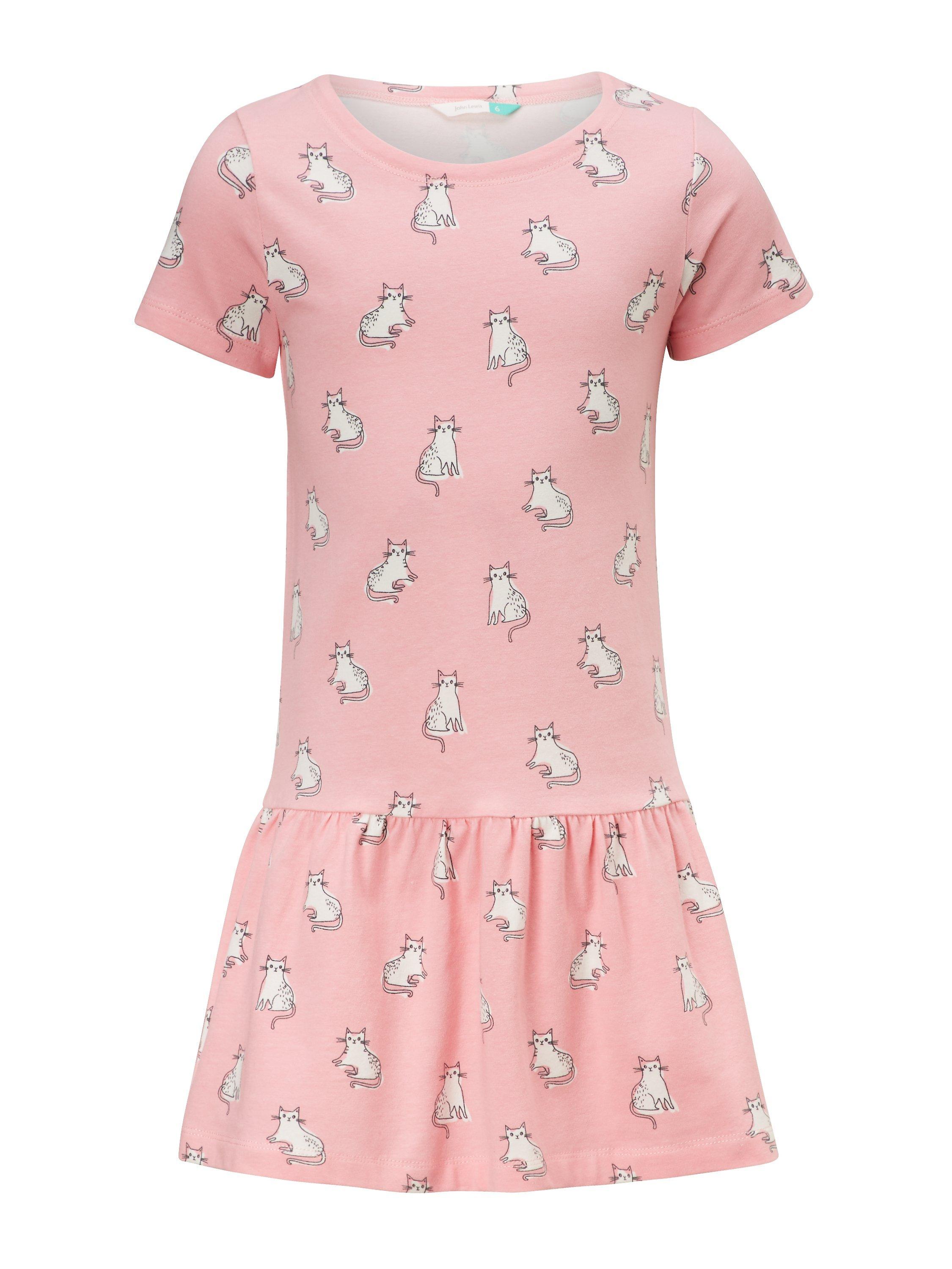 John Lewis & Partners Girls' Cat Print Dress, Pink