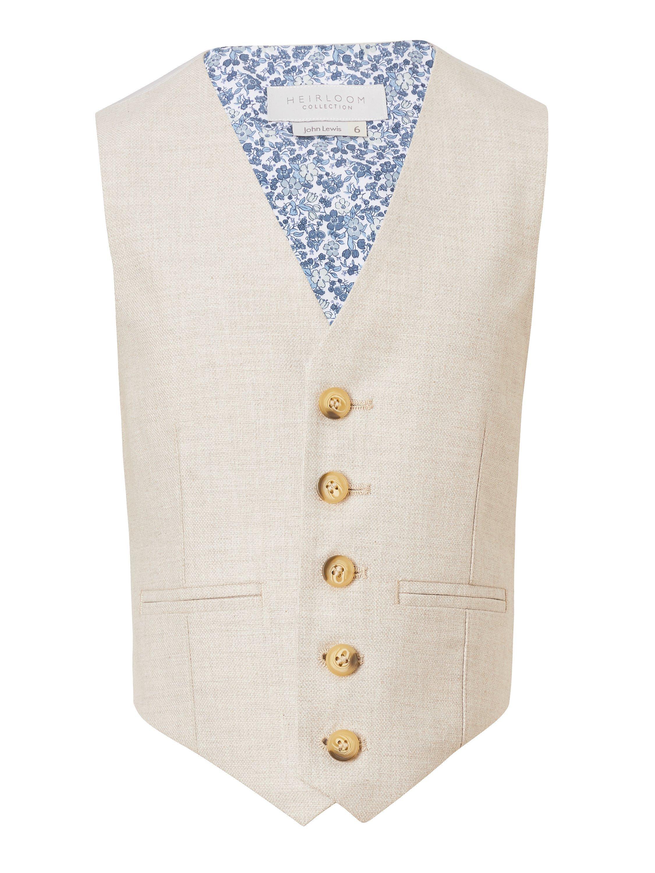John Lewis & Partners Heirloom Collection Boys' Linen Suit Waistcoat, Beige