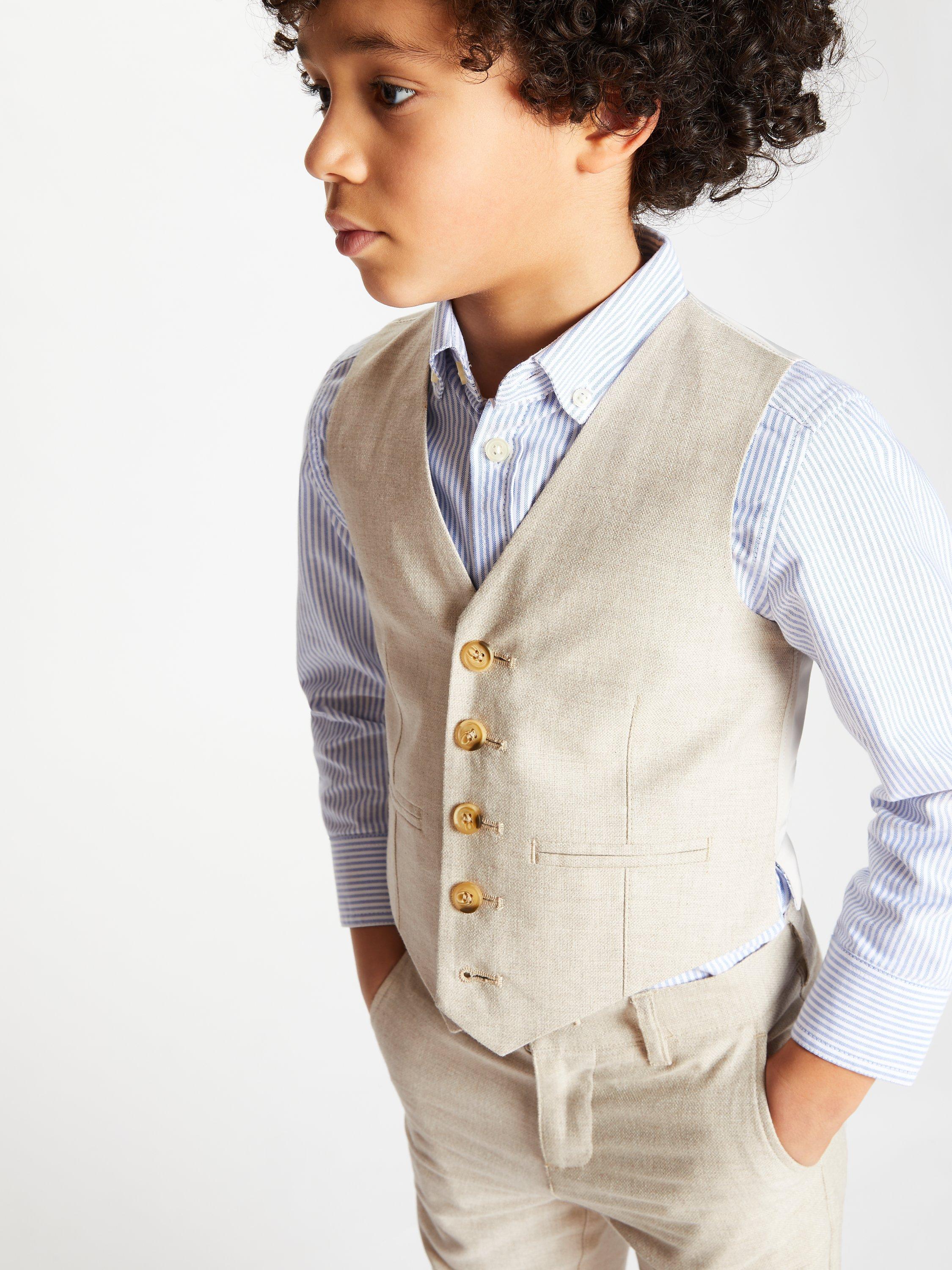 John Lewis Partners Heirloom Collection Boys Linen Suit Waistcoat Beige