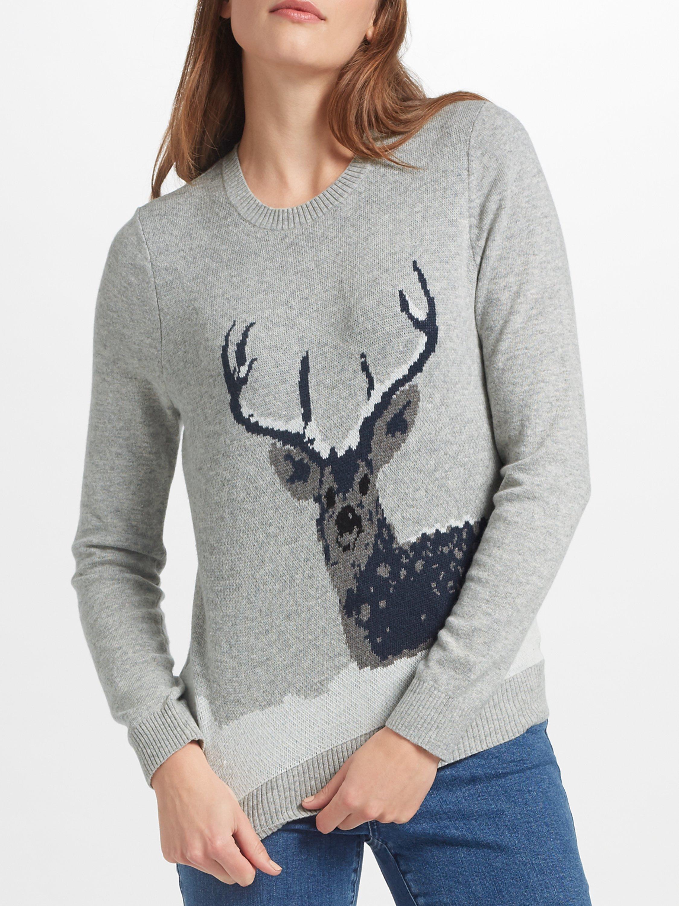 Collection WEEKEND by John Lewis Snow Deer Xmas Jumper, Grey