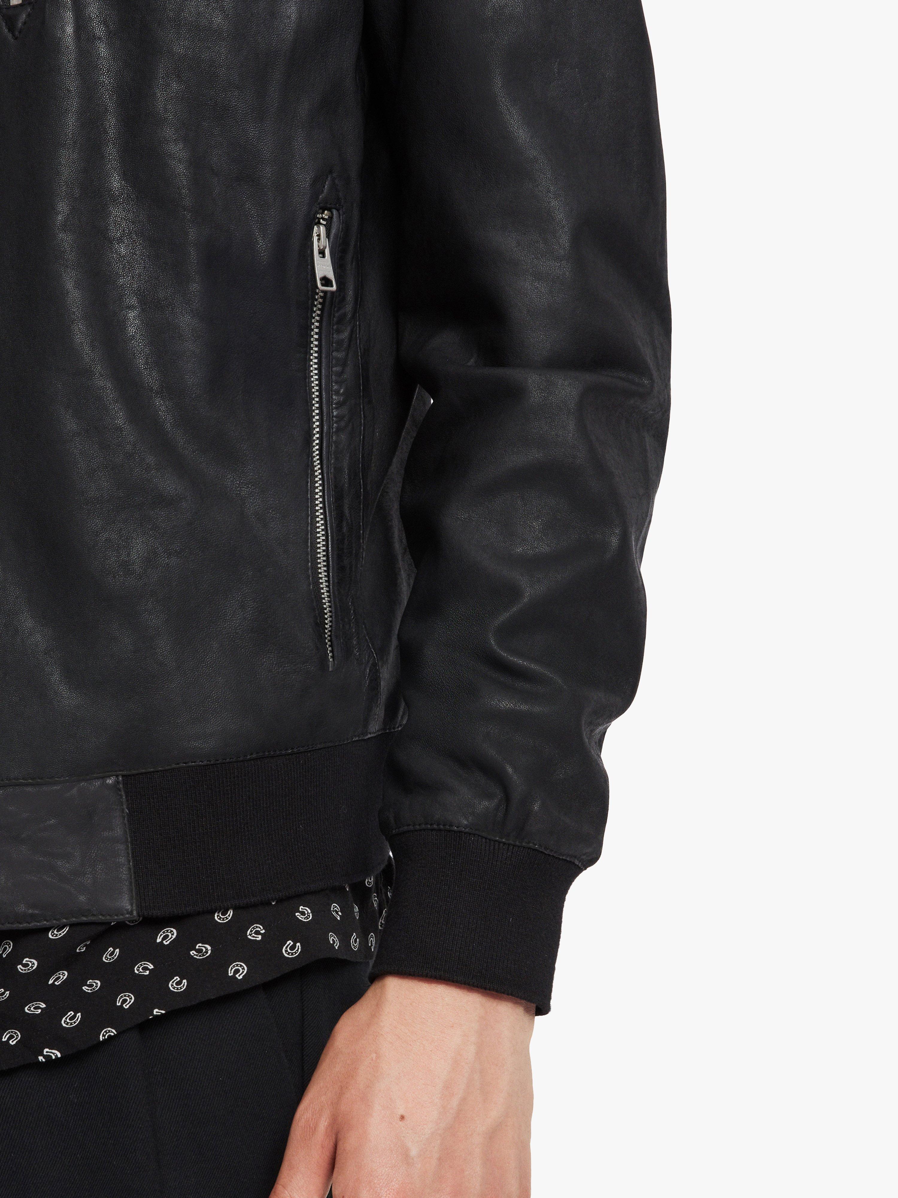 AllSaints Kino Leather Bomber Jacket Black