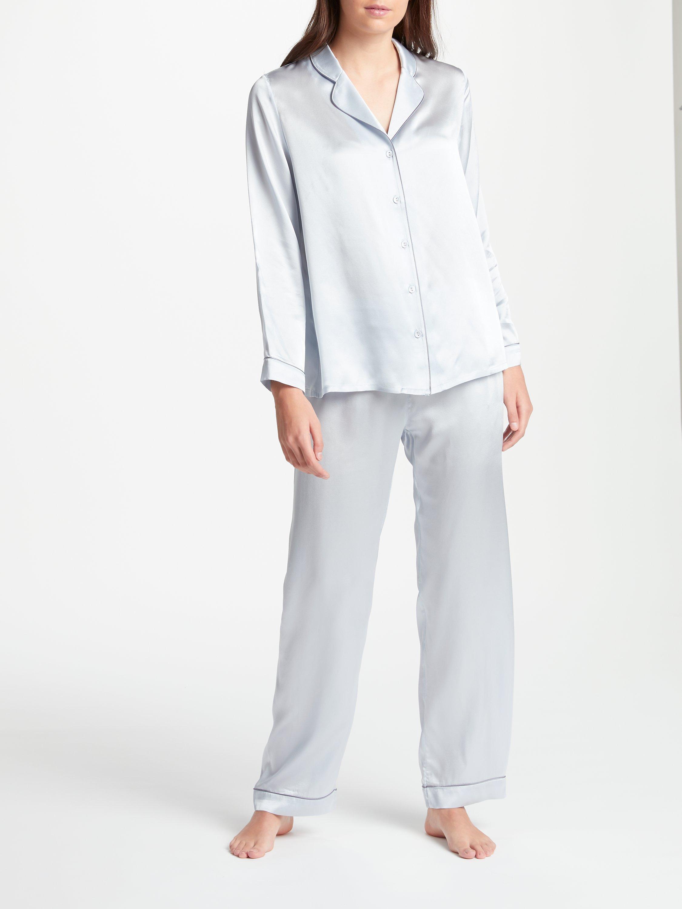 John Lewis Silk Pyjama Set Silver Blue