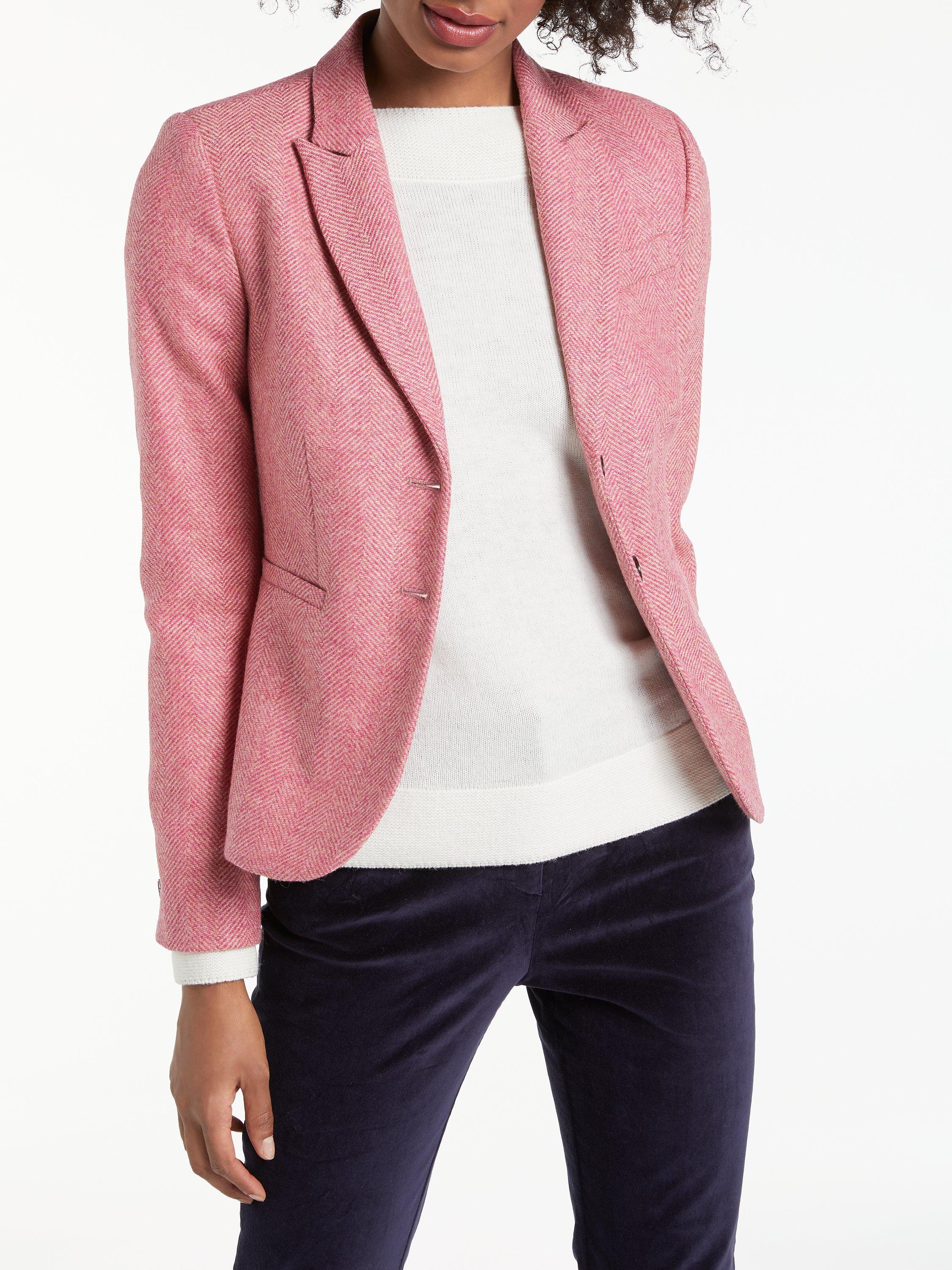 Boden Elizabeth British Tweed Blazer, Pink Herringbone