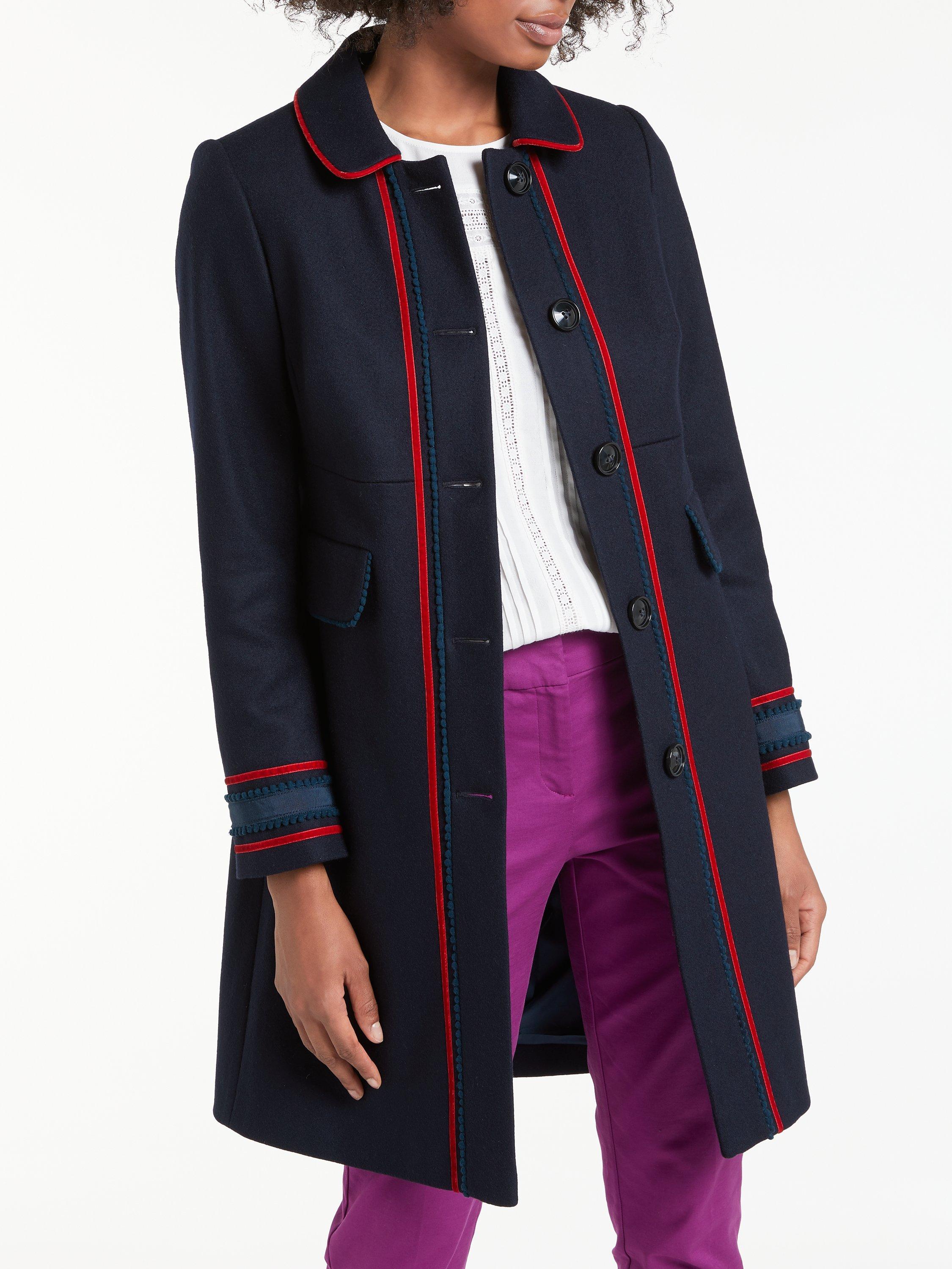 Boden Edith Trim Detail Coat, Utility Blue/Postbox Red