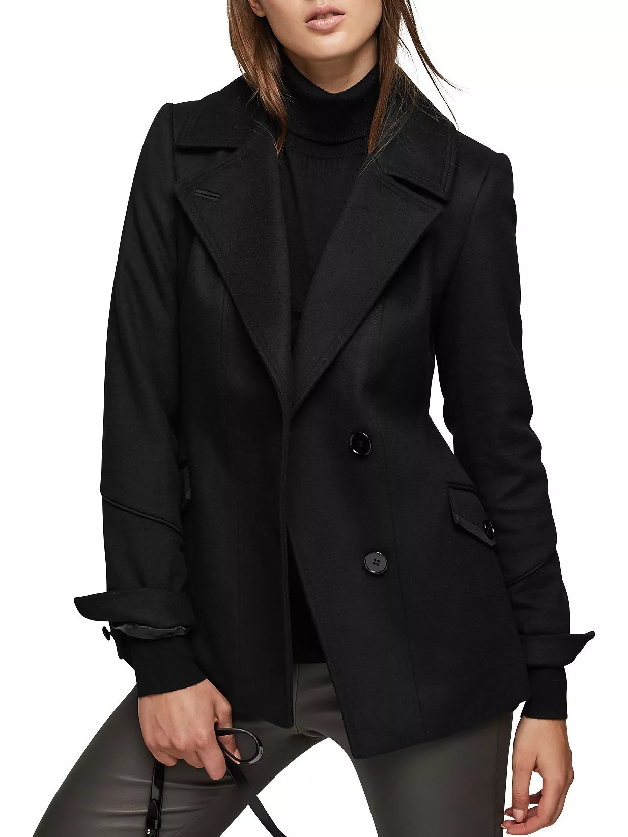 Reiss newest LARGE black short trench coat