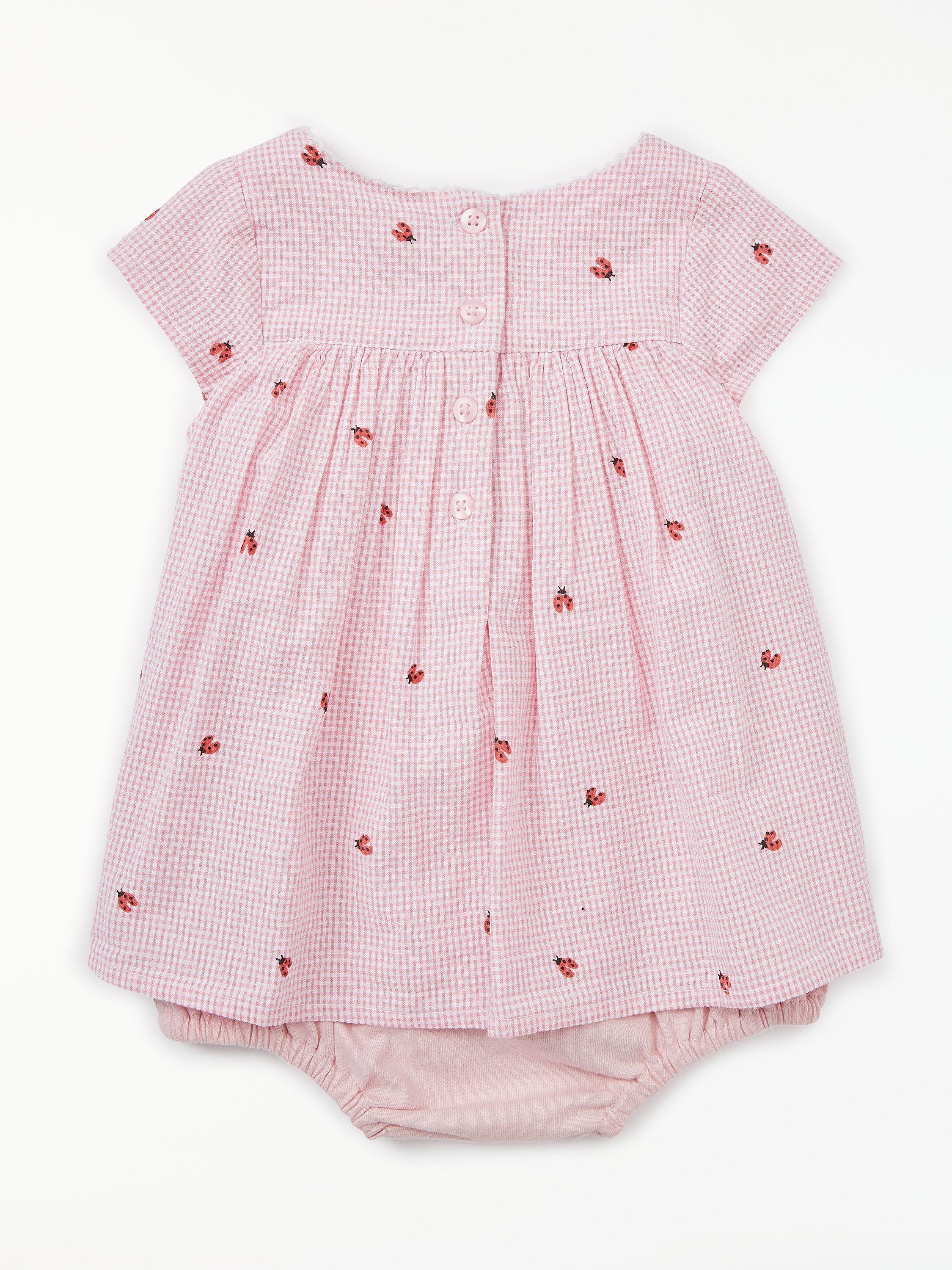 John Lewis Partners Baby Ladybird Gingham Dress and Bodsyuit Set Pink