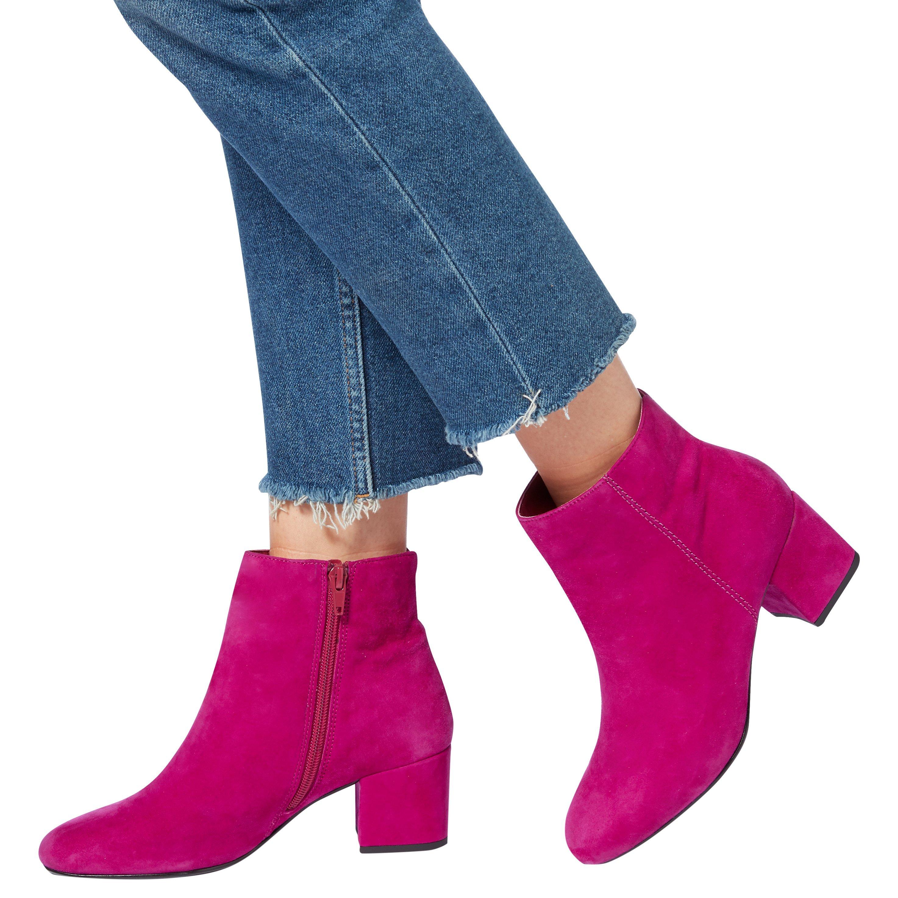 Dune Olyvea Block Heeled Ankle Boots Pink Suede