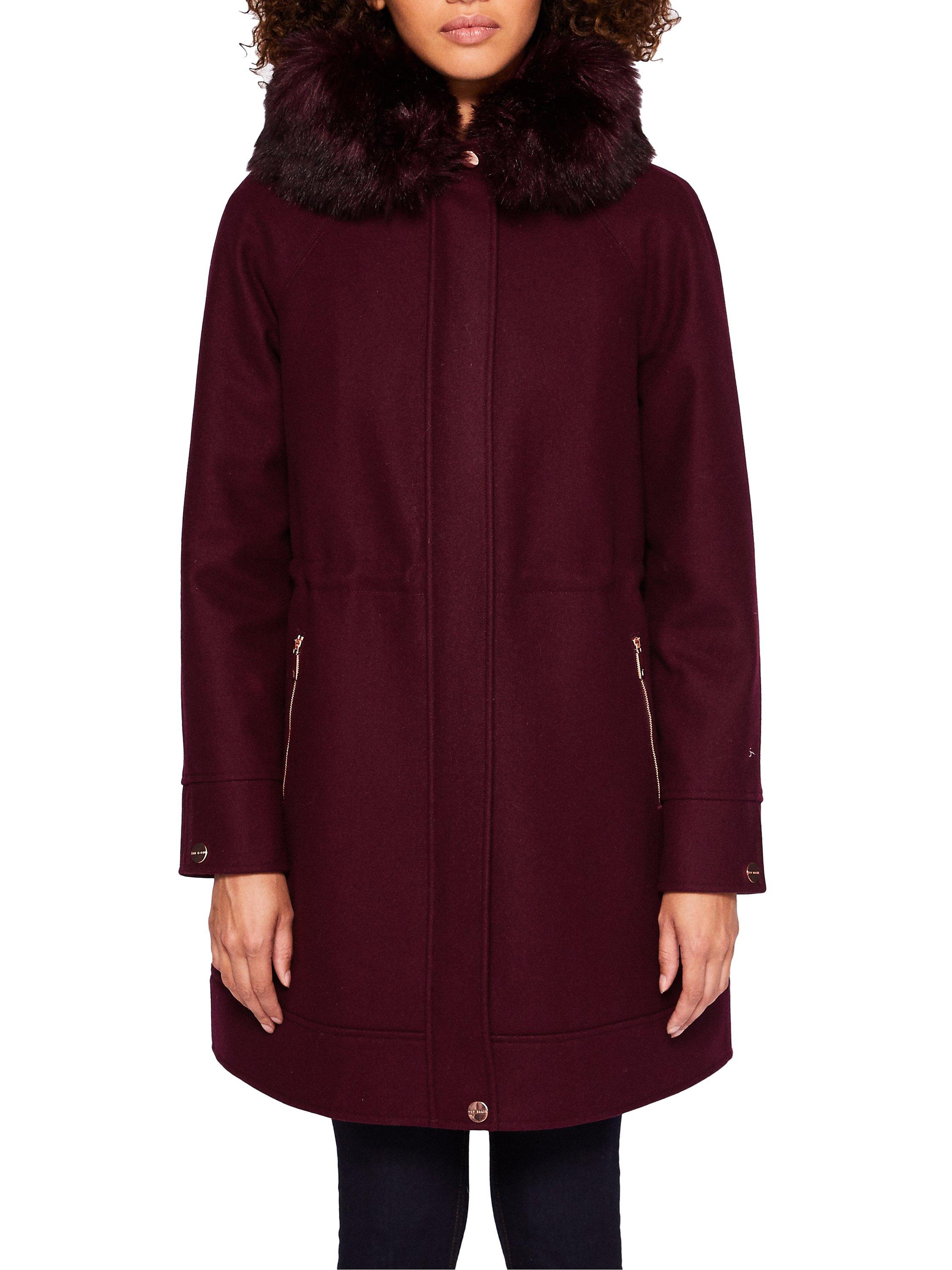 Ted Baker Kalissa Wool Blend Hooded Parka Coat Maroon