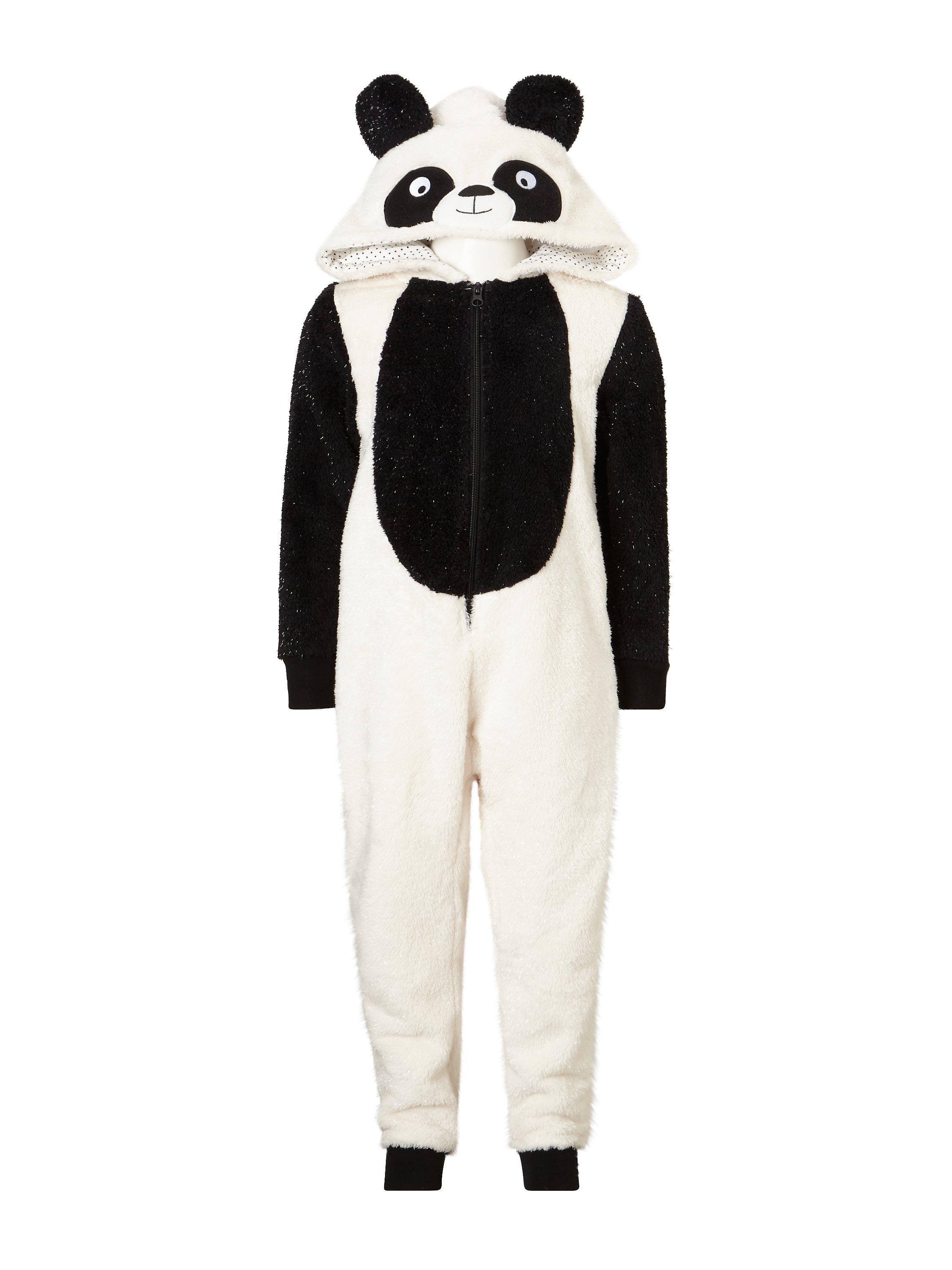 John Lewis Partners Children s Panda Fleece Onesie Black White