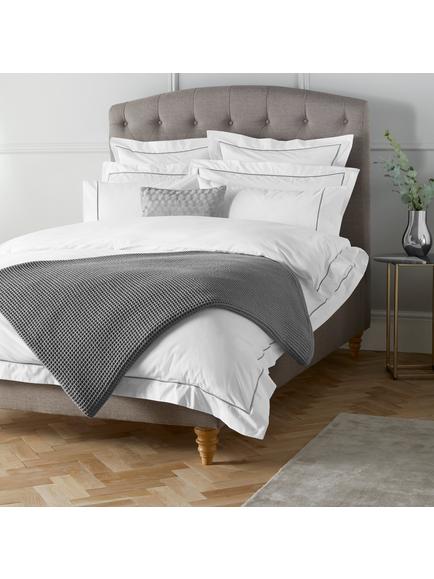 John Lewis Annecy Egyptian Cotton Embroidered Percale Bedding, 200 Thread Count, White/Grey