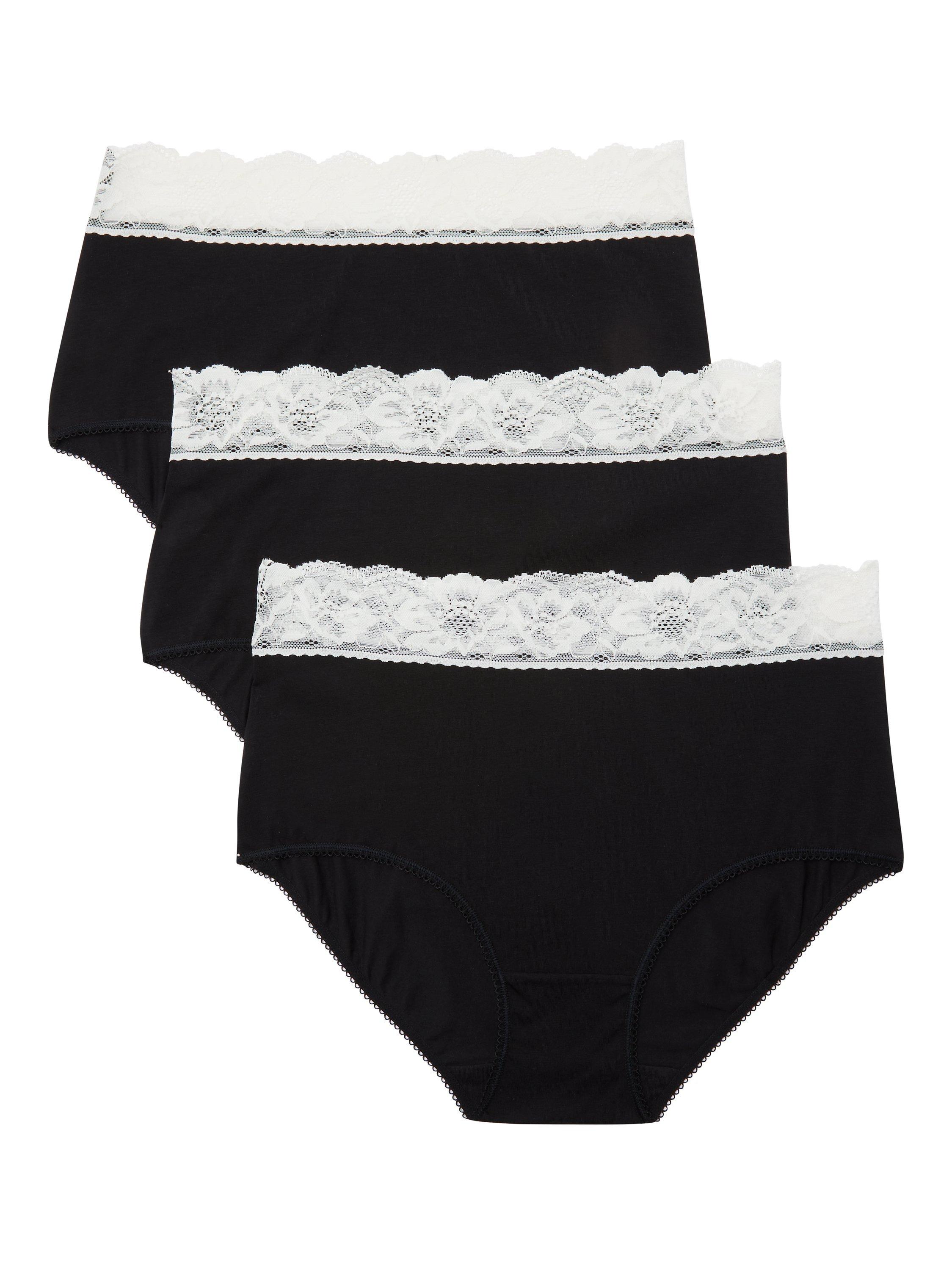 John Lewis ANYDAY Lace Trim Full Briefs, Pack of 3, Black/Cream, 10