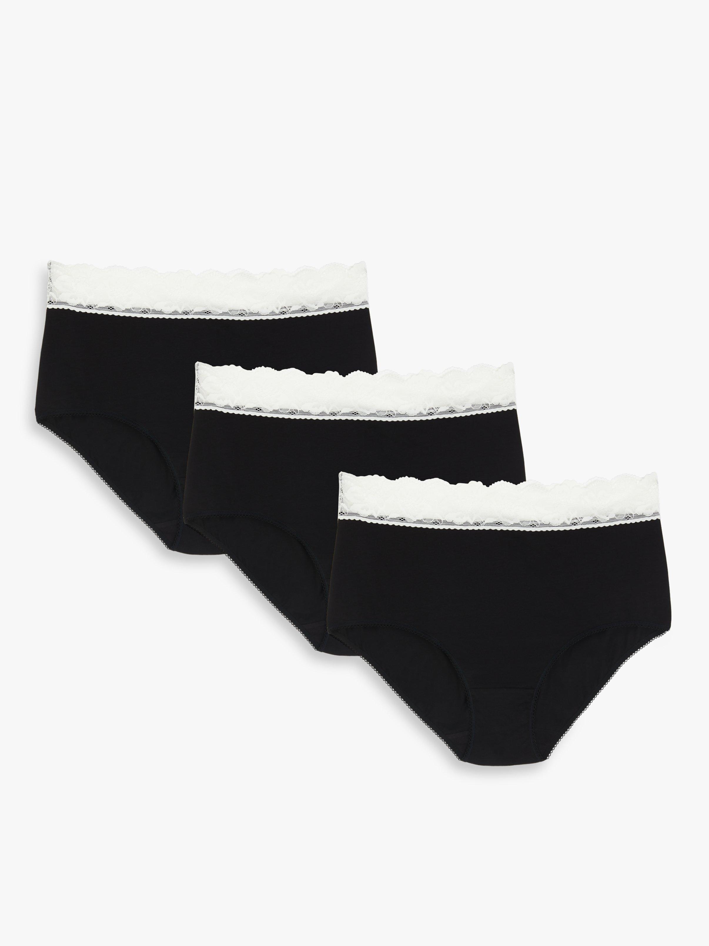 John Lewis ANYDAY Lace Trim Full Briefs, Pack of 3, Black/Cream, 10