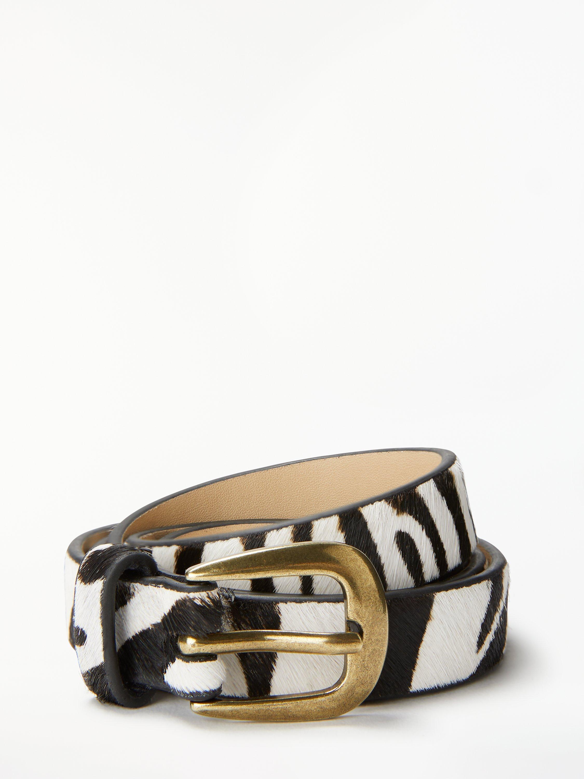 John Lewis Partners Anna Skinny Zebra Belt Black White