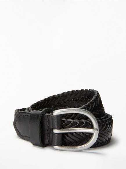 John Lewis Sianne Skinny Plaited Leather Belt, Black