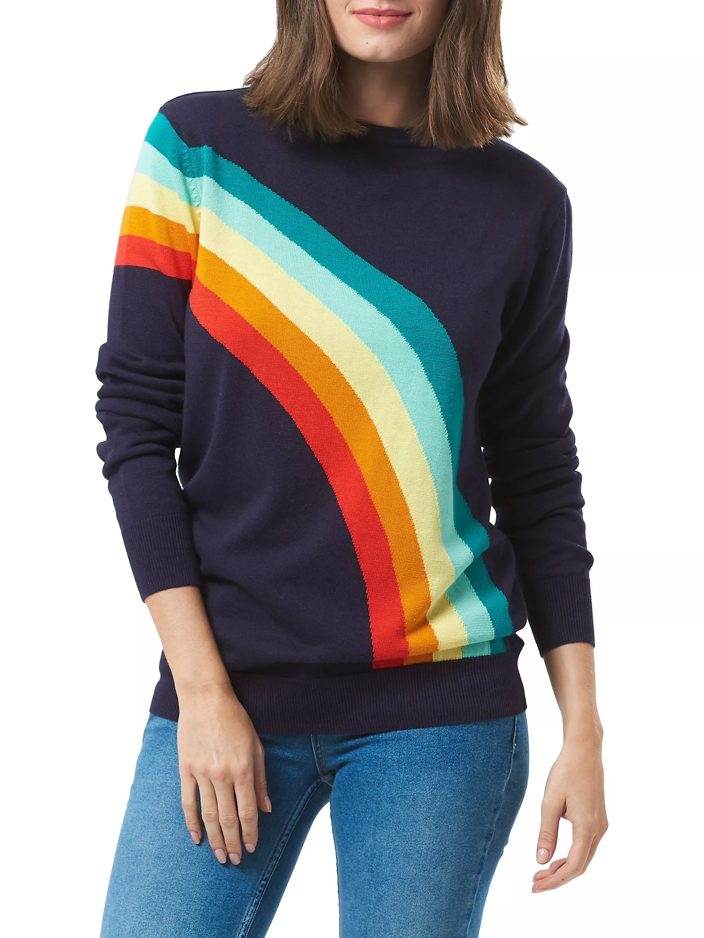 Sugarhill Boutique Rita Vintage Rainbow Sweater Navy Multi