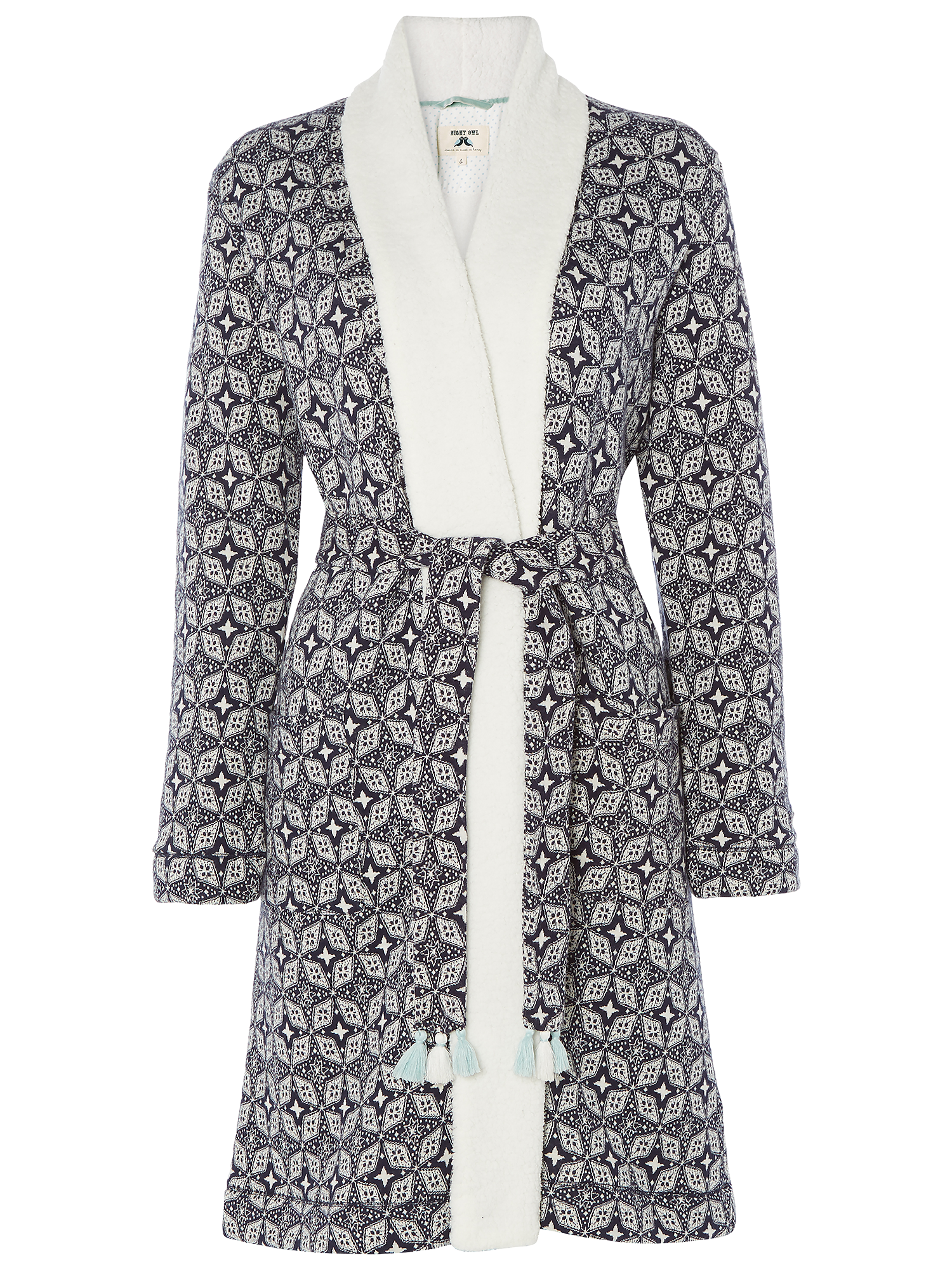 White Stuff Geostar Fluffy Jacquard Robe, Navy