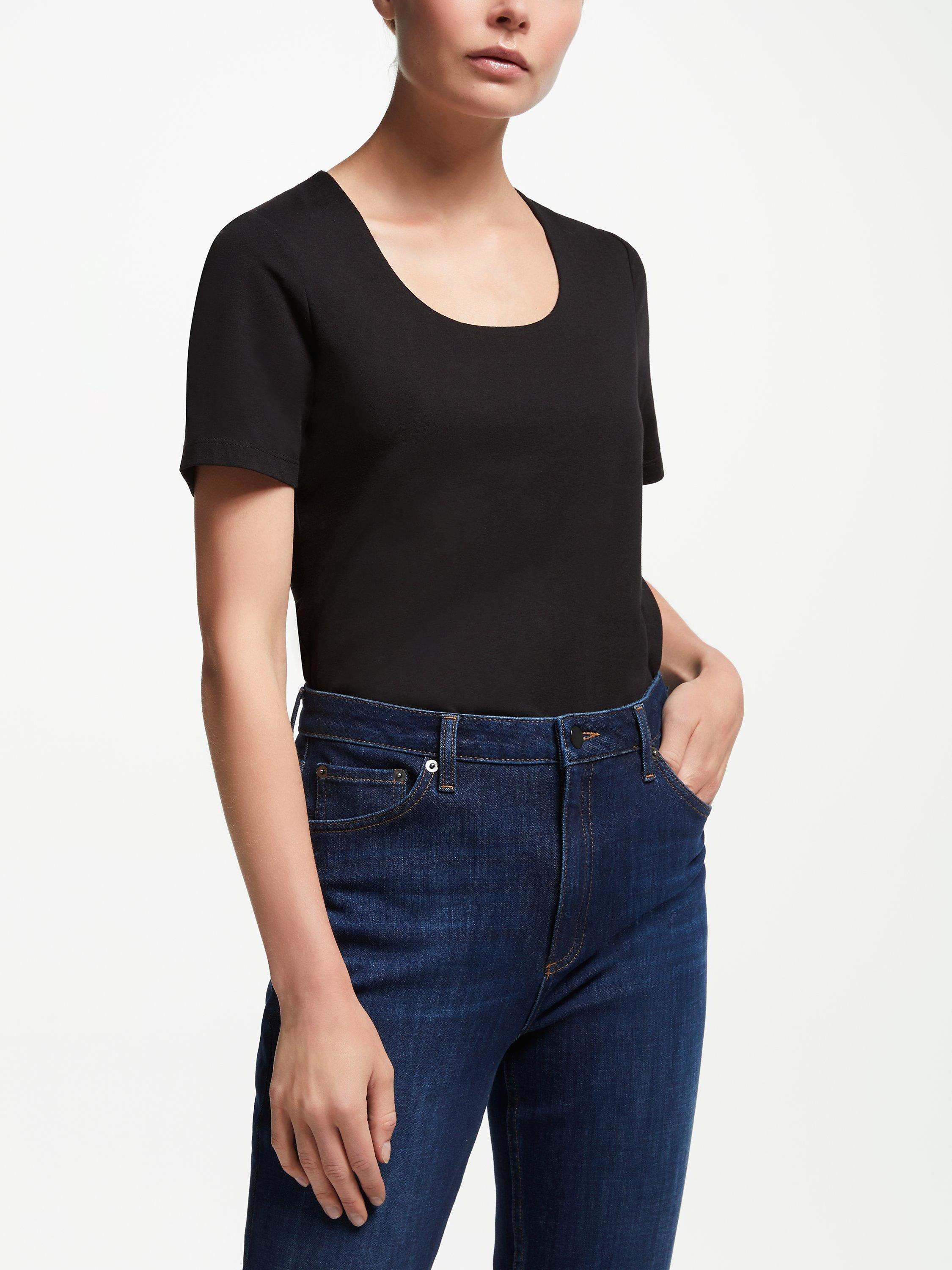 John Lewis & Partners Double Front Scoop Neck Top, Black