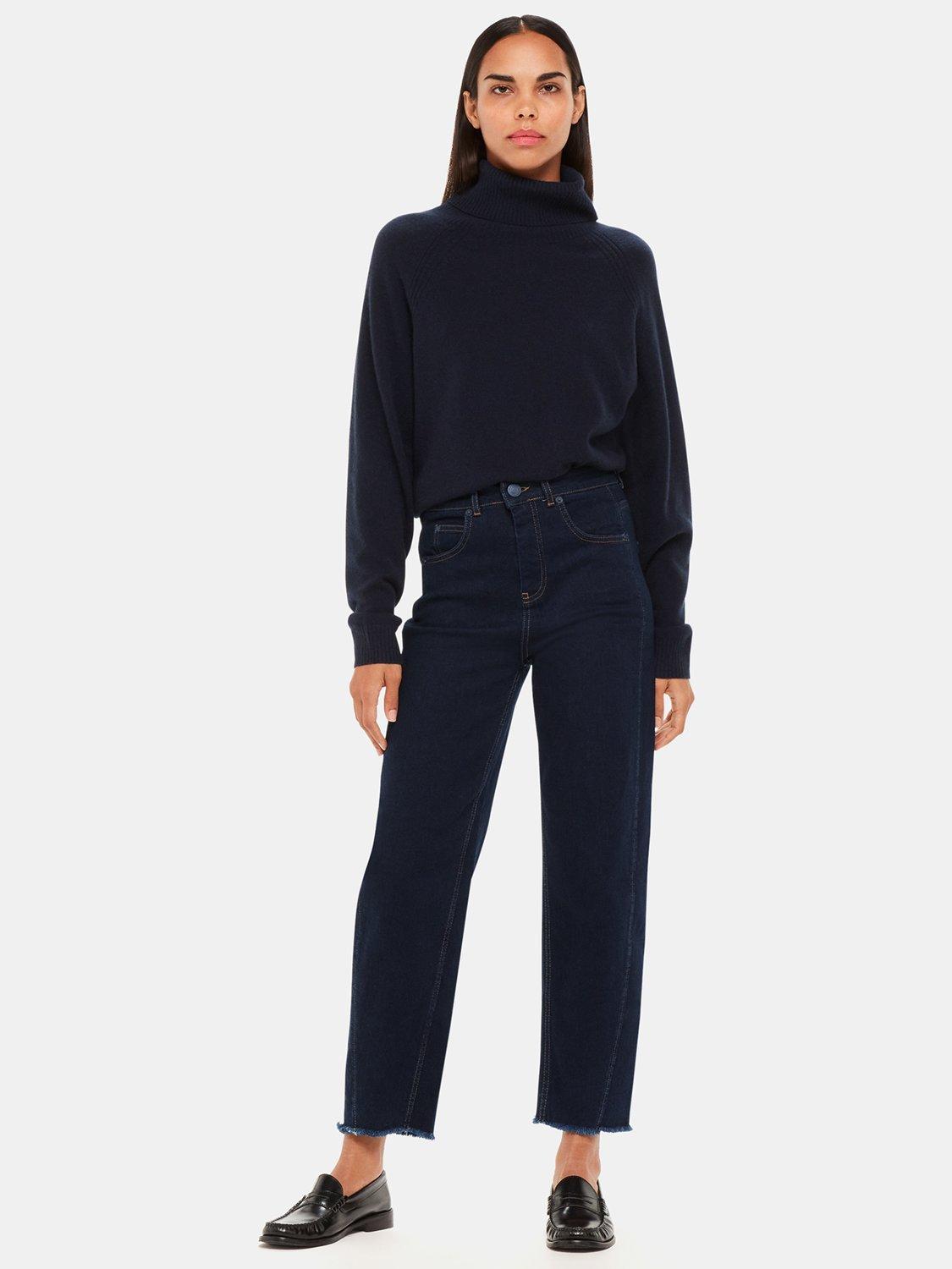 Whistles High Waist Barrel Leg Jeans, Dark Blue Denim, 28