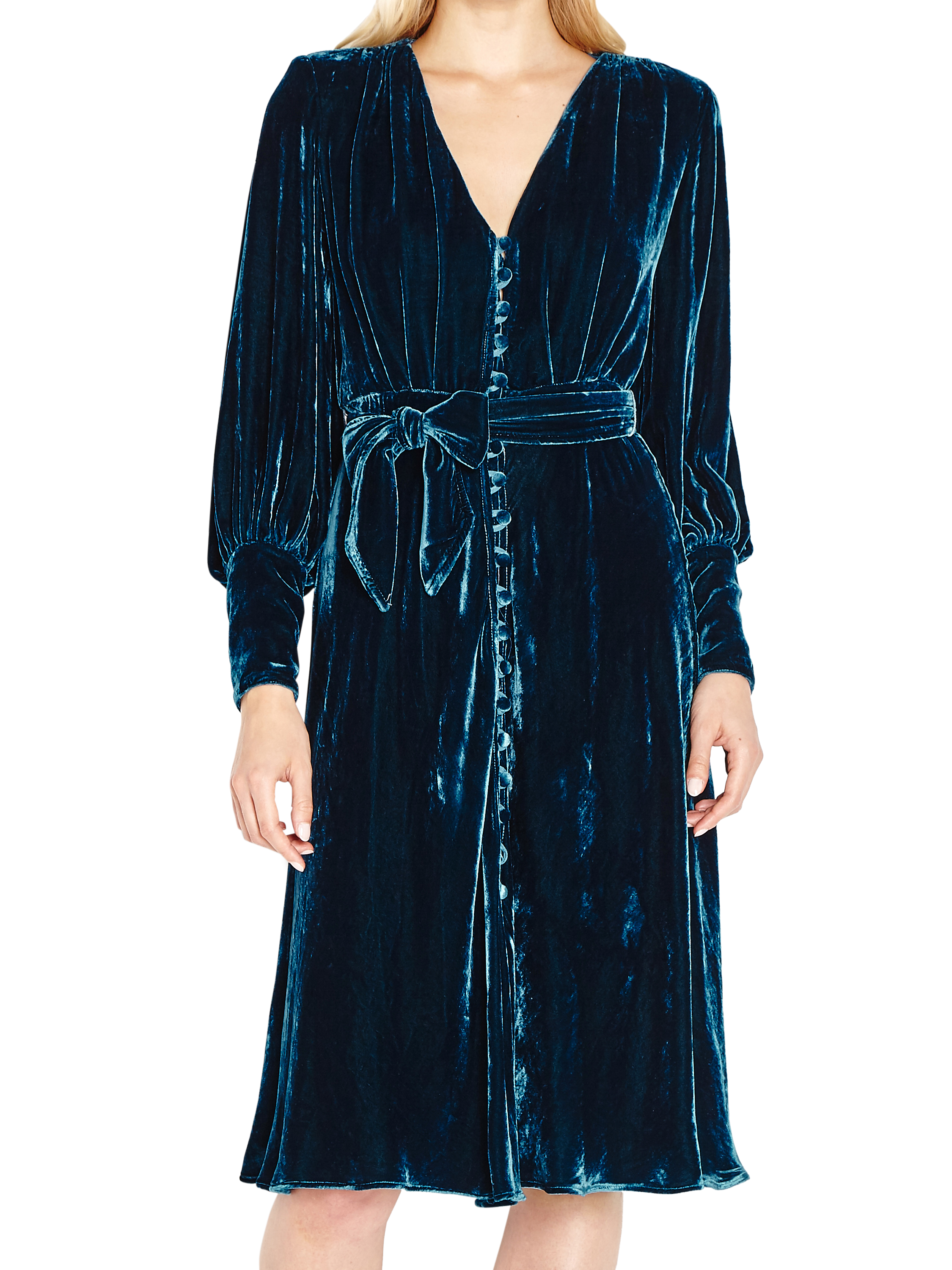 Ghost Riley Velvet Dress, Deep Teal