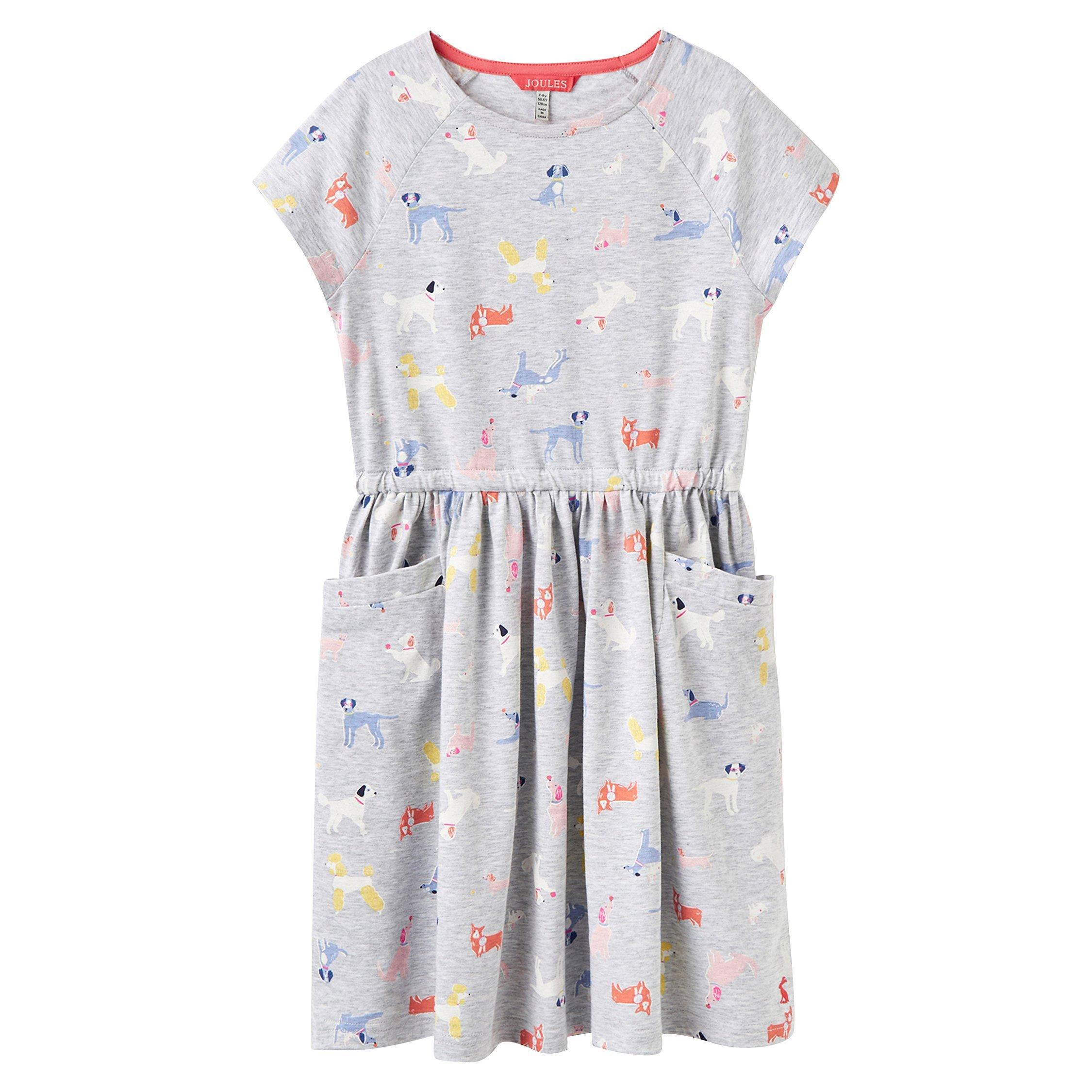 Little Joule Girls Dog Print Jersey Dress Grey