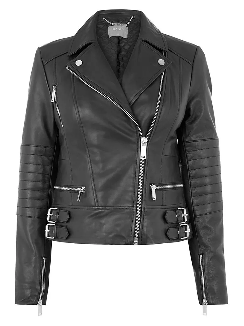 Oasis Leather Biker Jacket Black