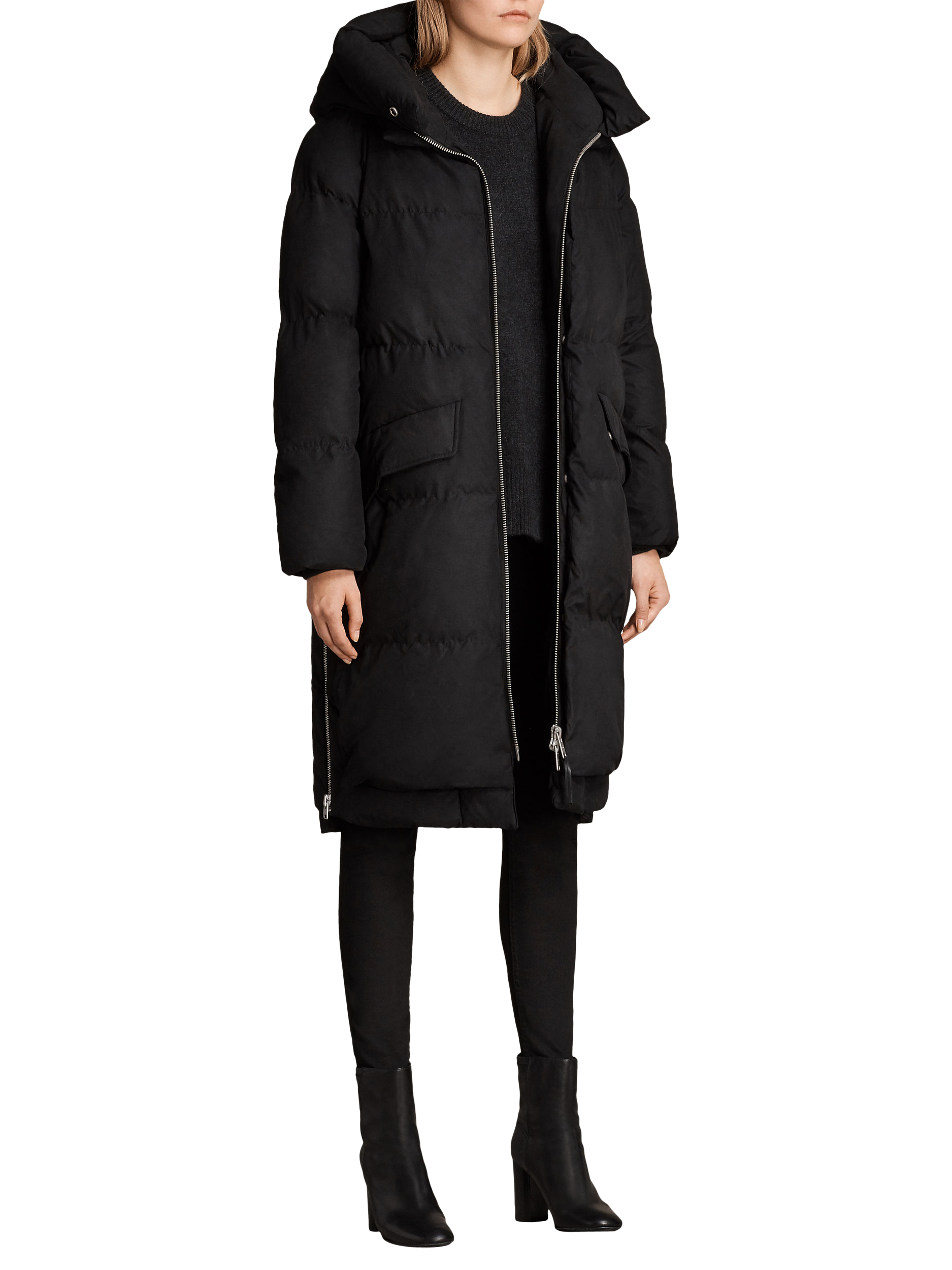 AllSaints Ester Parka Puffer Coat, Black