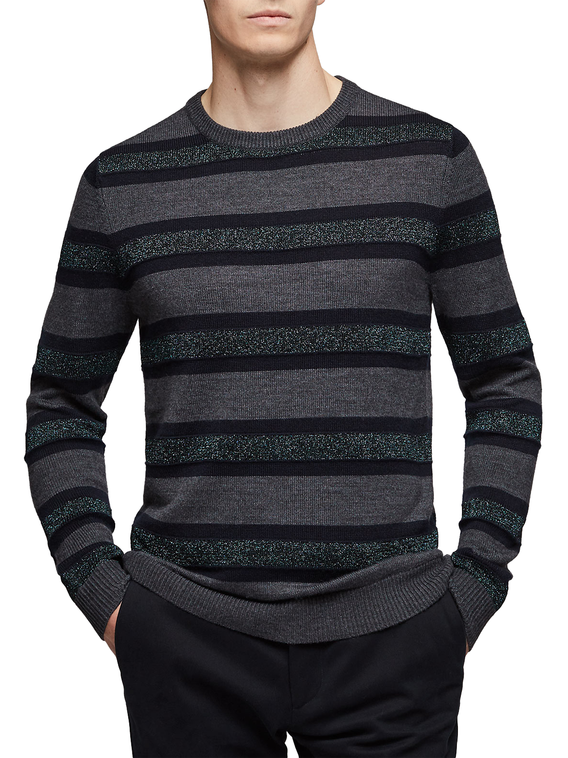 Reiss Embleton Crew Neck Jumper, Grey/Black