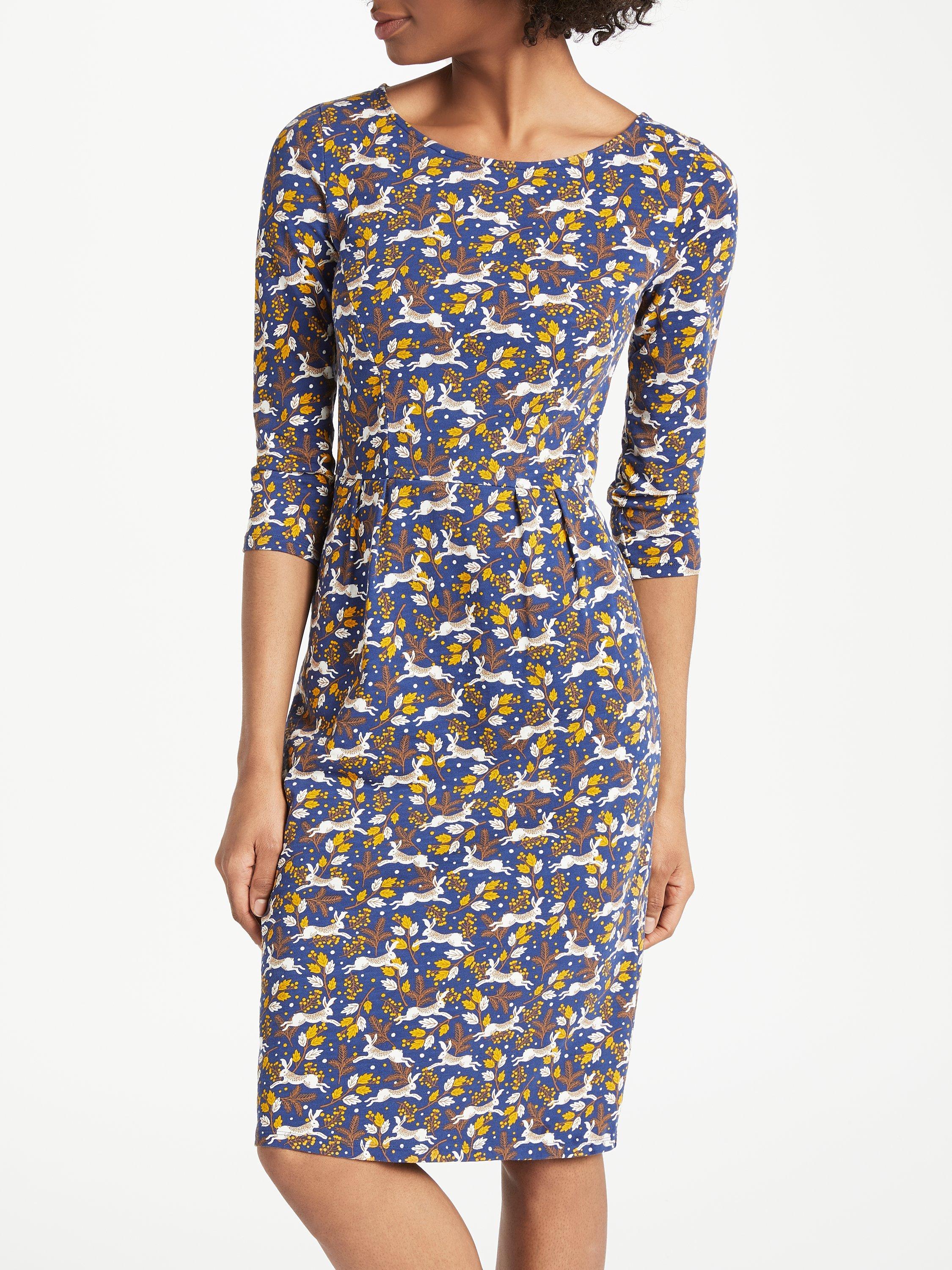Boden Penny Jersey Dress, Carbon Blue/Field Hare