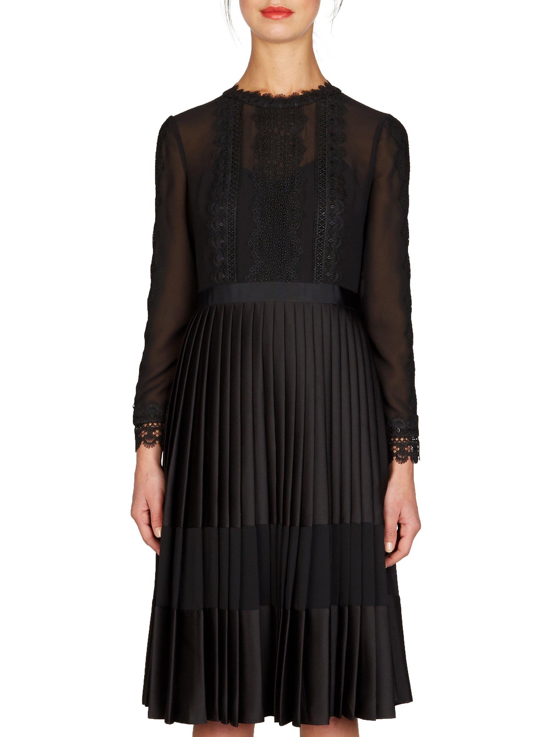 Ted Baker Looez Lace Trim Pleated Midi Dress Black