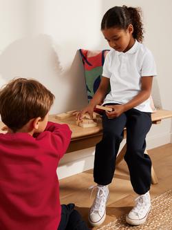 John Lewis Kids' Pure Cotton Short Sleeve School Polo Shirt, Pack of 3, White - view 2, White