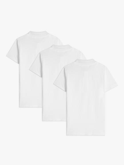 John Lewis Kids' Pure Cotton Short Sleeve School Polo Shirt, Pack of 3, White, White