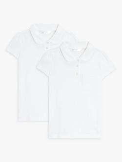 John Lewis Kids' Picot Trim Easy Care School Polo Shirt, Pack of 2, White, White