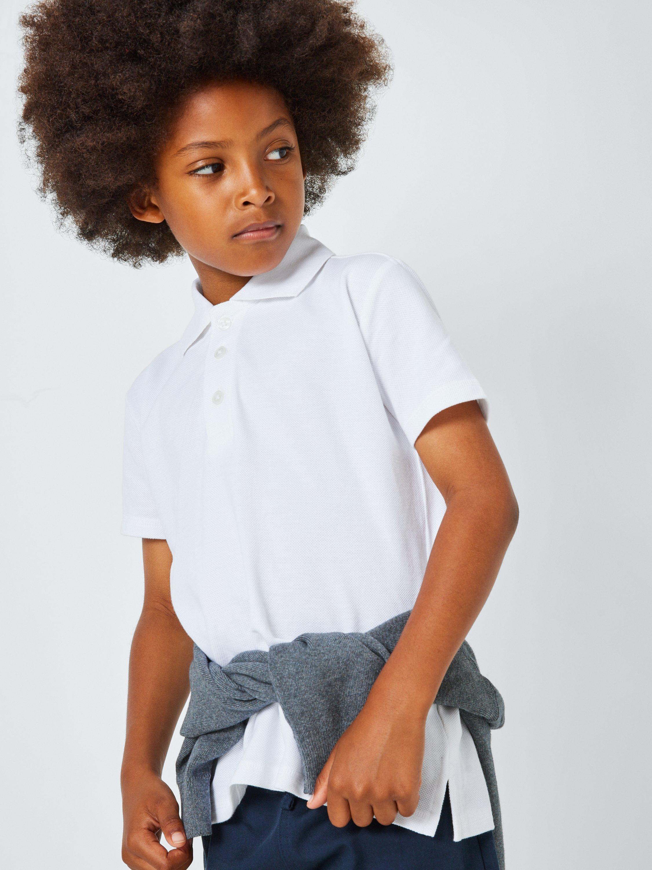 Product image 8 of 8, which shows John Lewis Unisex Pure Cotton School Polo Shirt, Pack of 2, White, 3 years