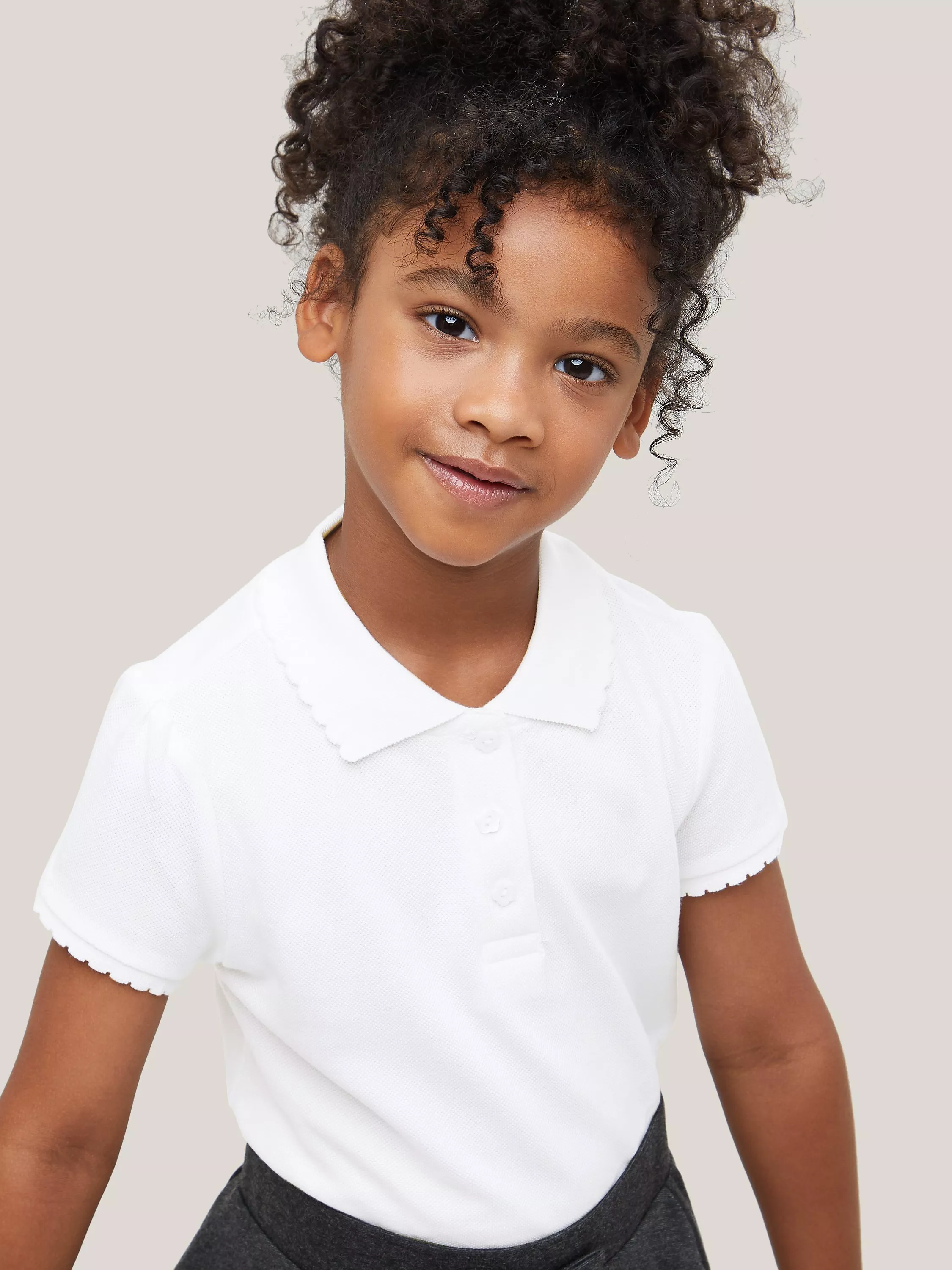 John Lewis Pure Cotton Easy Care Scallop Collar School Polo Shirt Pack of 2 White