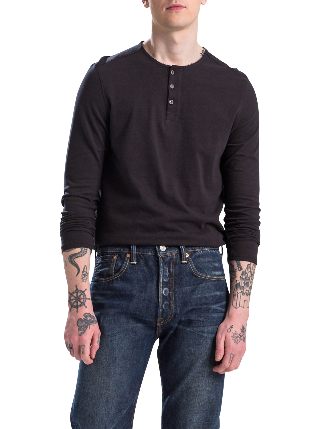 Levi's Classic Henley Buttoned Long Sleeve T-Shirt, Jet Black 