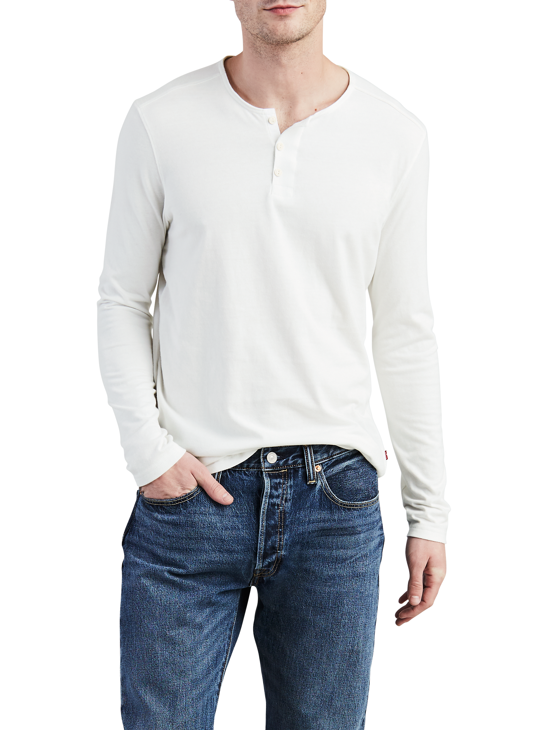 Levi's Classic Henley Buttoned Long Sleeve T-Shirt, White Smoke, M