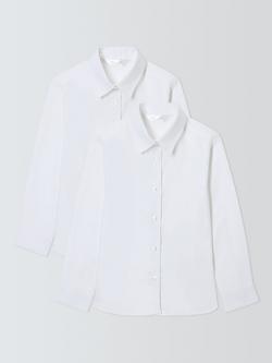John Lewis Girls' Organic Cotton Long Sleeve School Shirt, Pack of 2, White, White