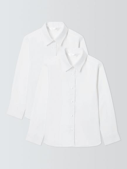 John Lewis Girls' Organic Cotton Long Sleeve School Shirt, Pack of 2, White, White
