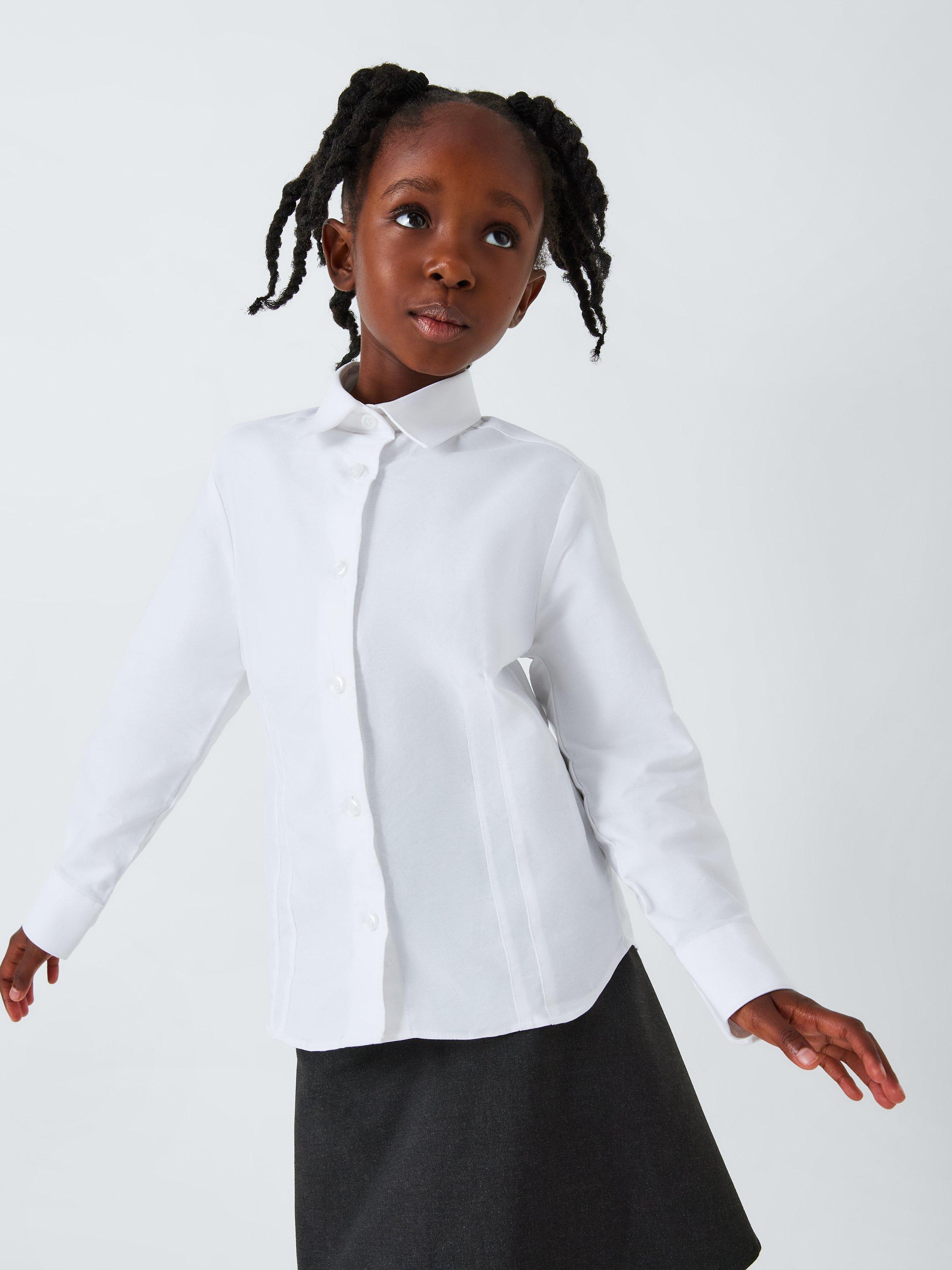 Product image 4 of 4, which shows John Lewis Girls' Organic Cotton Long Sleeve School Shirt, Pack of 2, White, 3 years