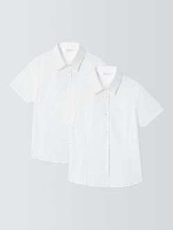 John Lewis Girls' Organic Cotton Short Sleeve School Shirt, Pack of 2, White, White