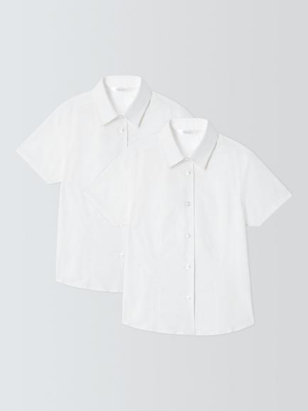 John Lewis Girls' Organic Cotton Short Sleeve School Shirt, Pack of 2, White, White